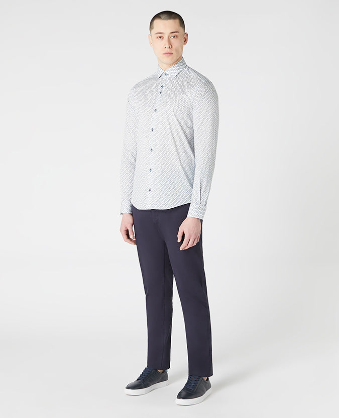 Tapered Fit Print Cotton-Stretch Shirt