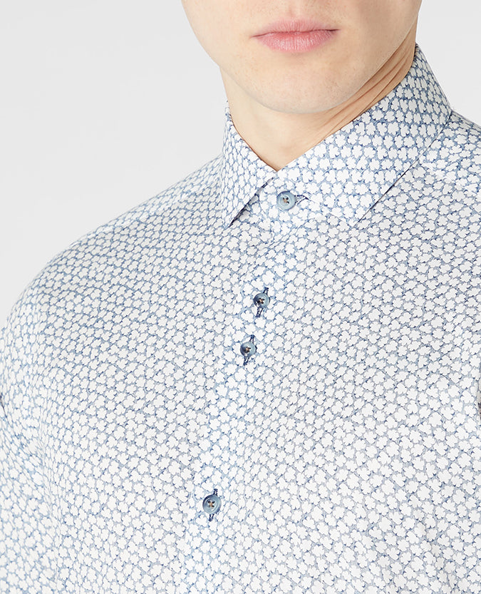 Tapered Fit Print Cotton-Stretch Shirt
