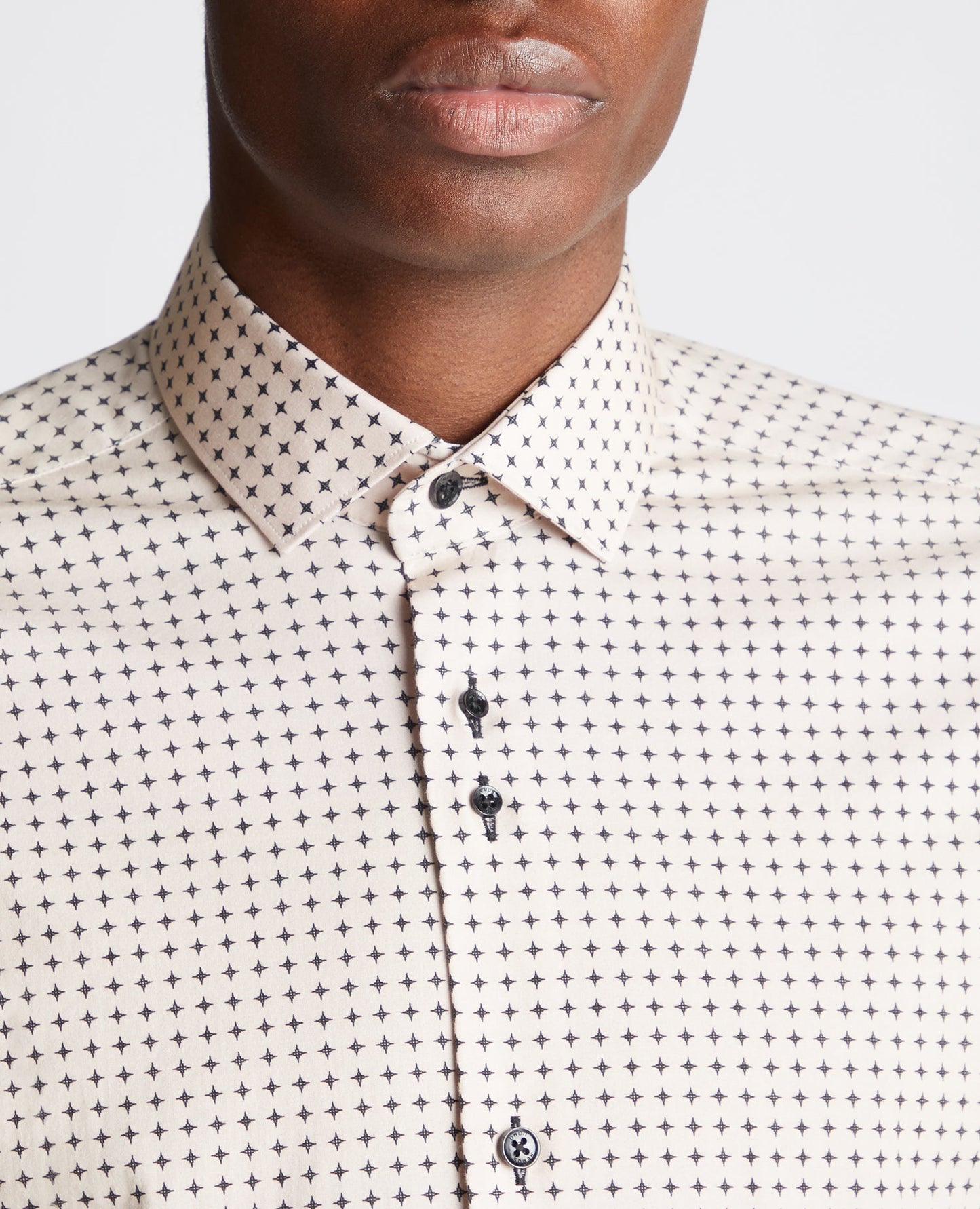 Man wearing a sand Slim Fit Print Cotton-Blend Stretch Shirt