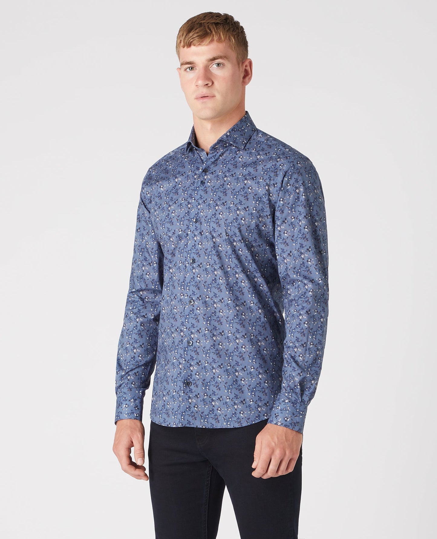 Tapered Fit Print Cotton-Stretch shirt