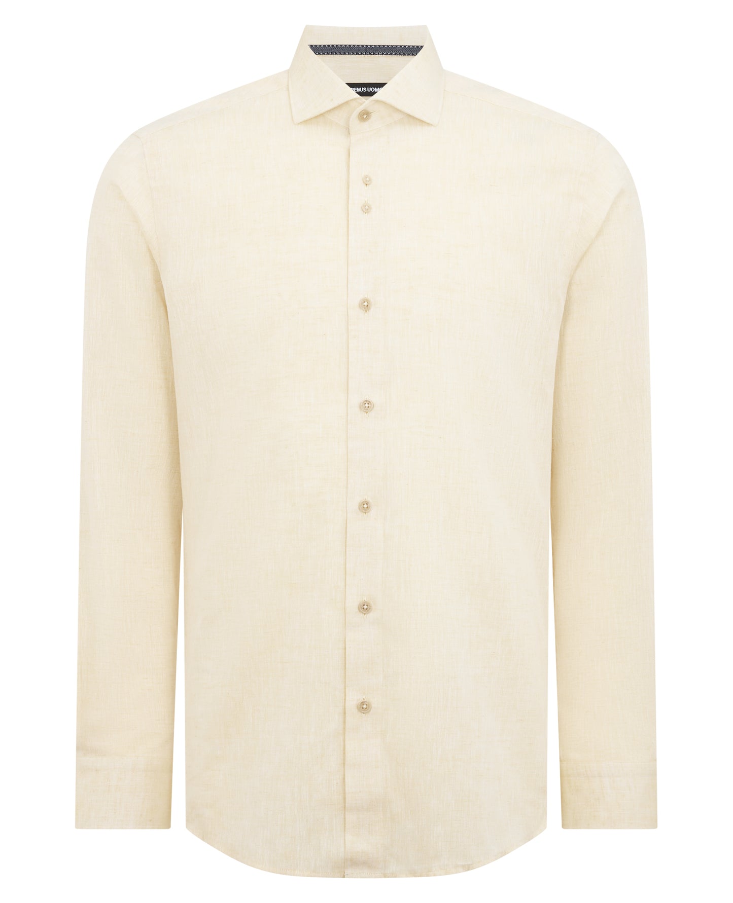 Man wearing a orange Tapered Fit Cotton-Linen Blend Shirt
