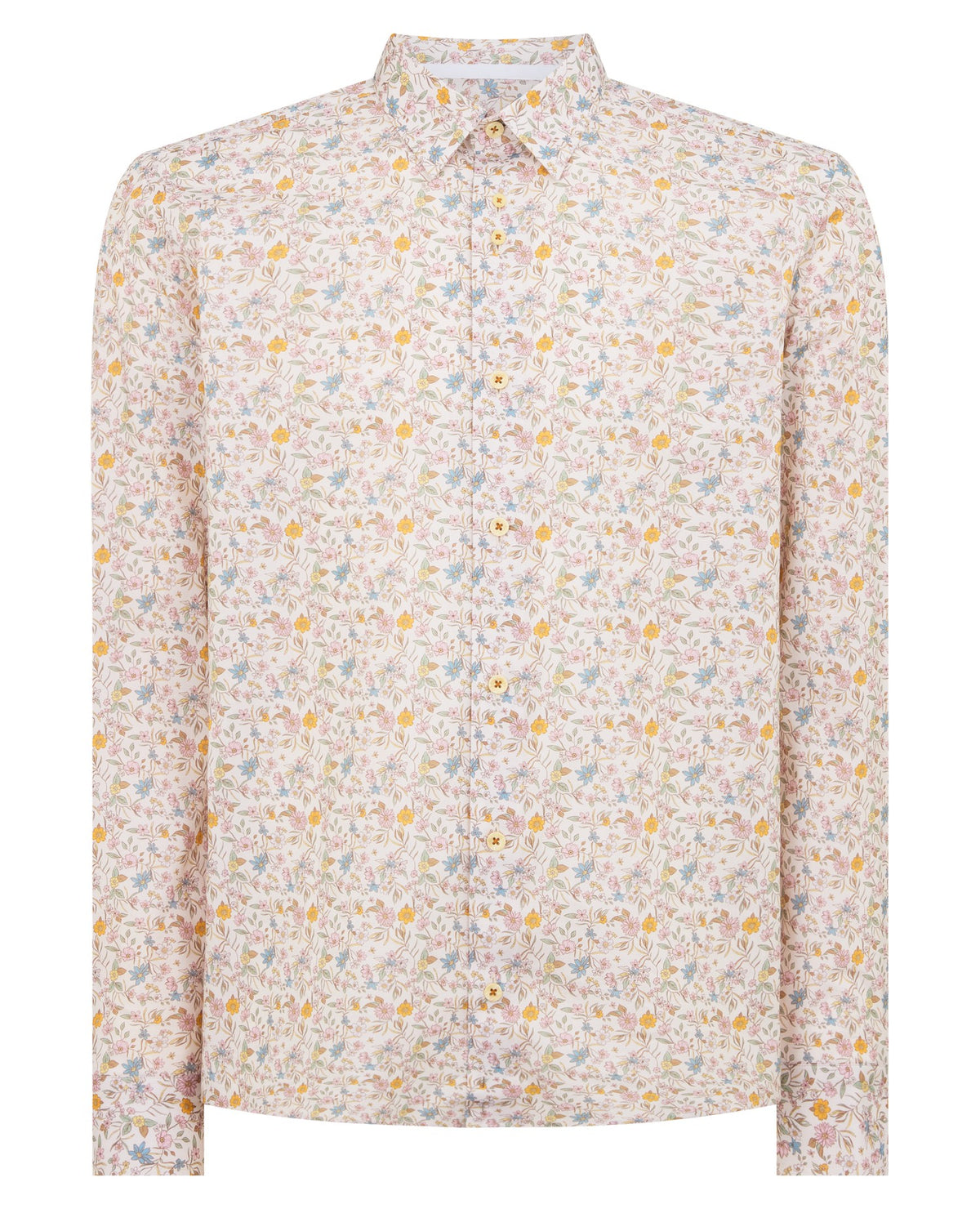 Man wearing a sand Regular Fit Print Cotton-Stretch Shirt