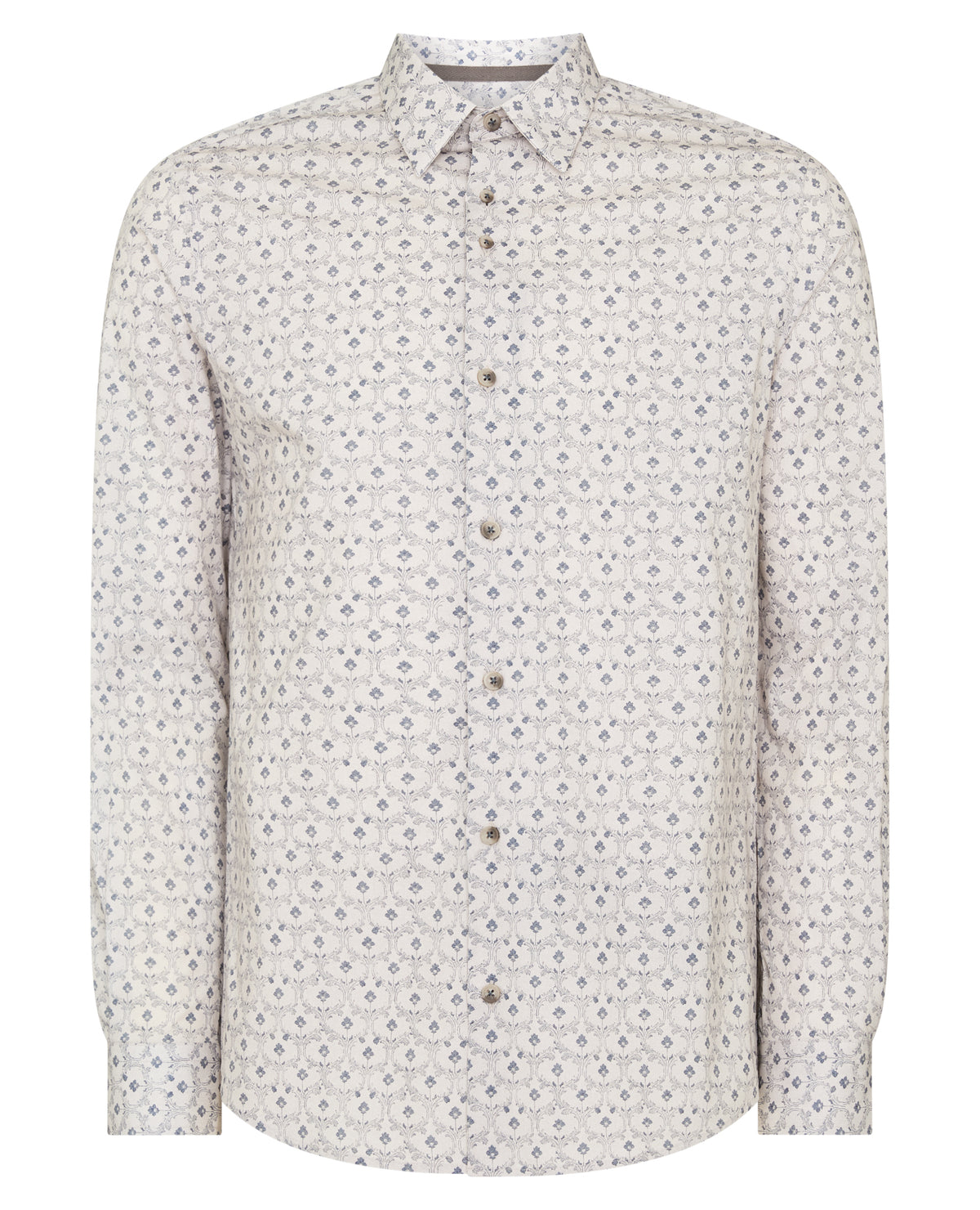 Man wearing a sand Regular Fit Print Cotton Stretch Shirt