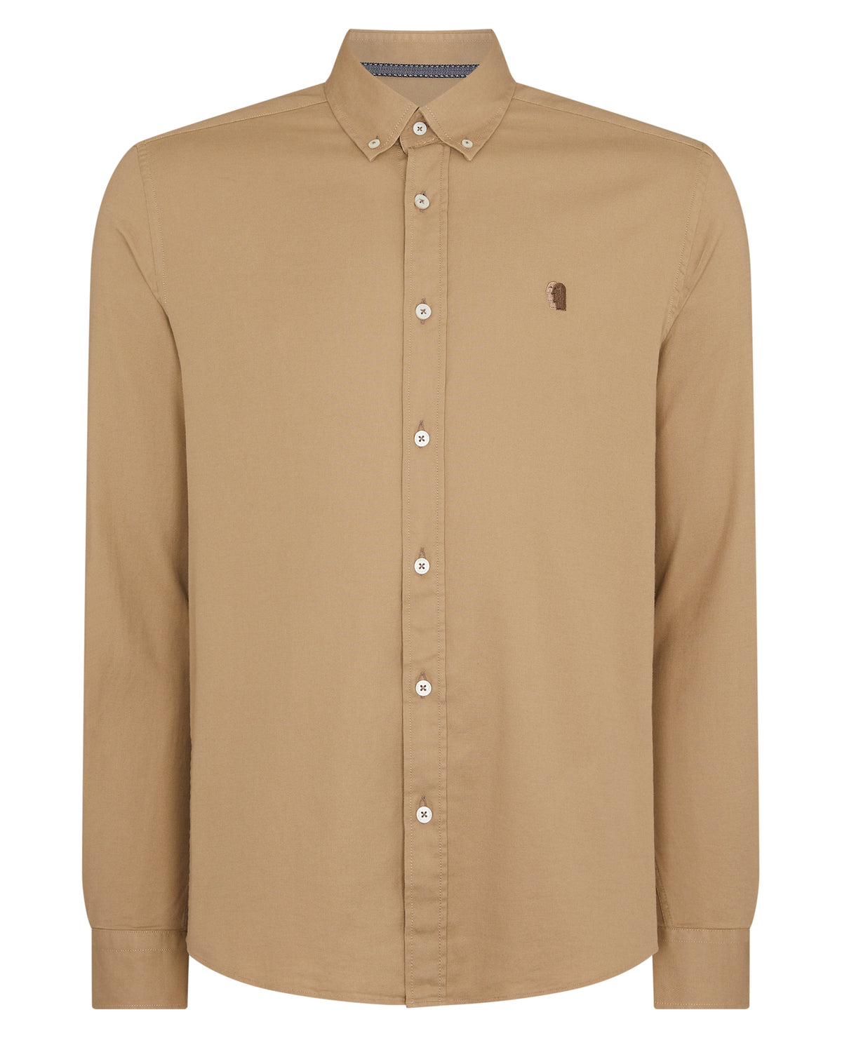 Man wearing a sand Slim Fit Cotton Stretch Shirt
