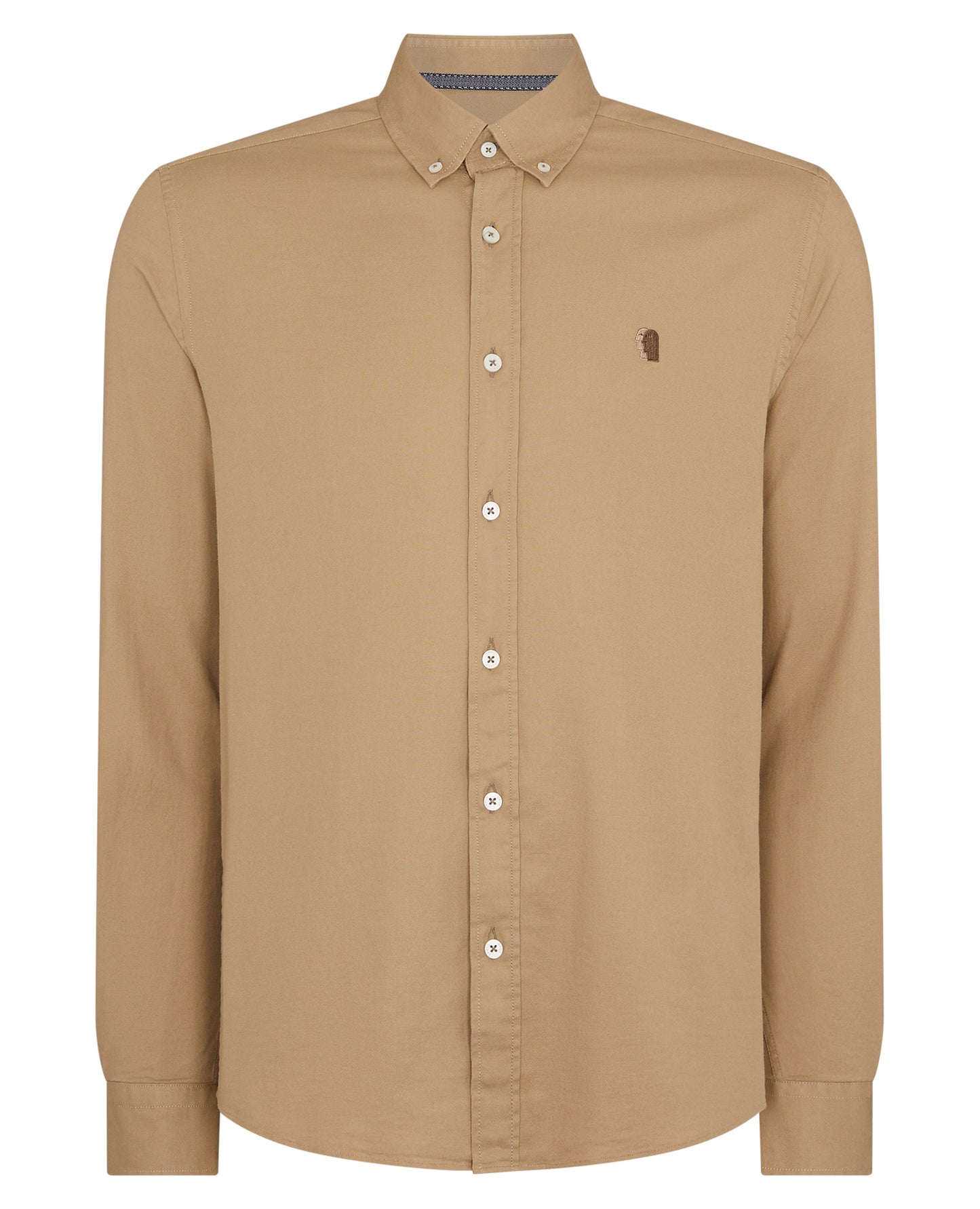 Man wearing a sand Slim Fit Cotton Stretch Shirt