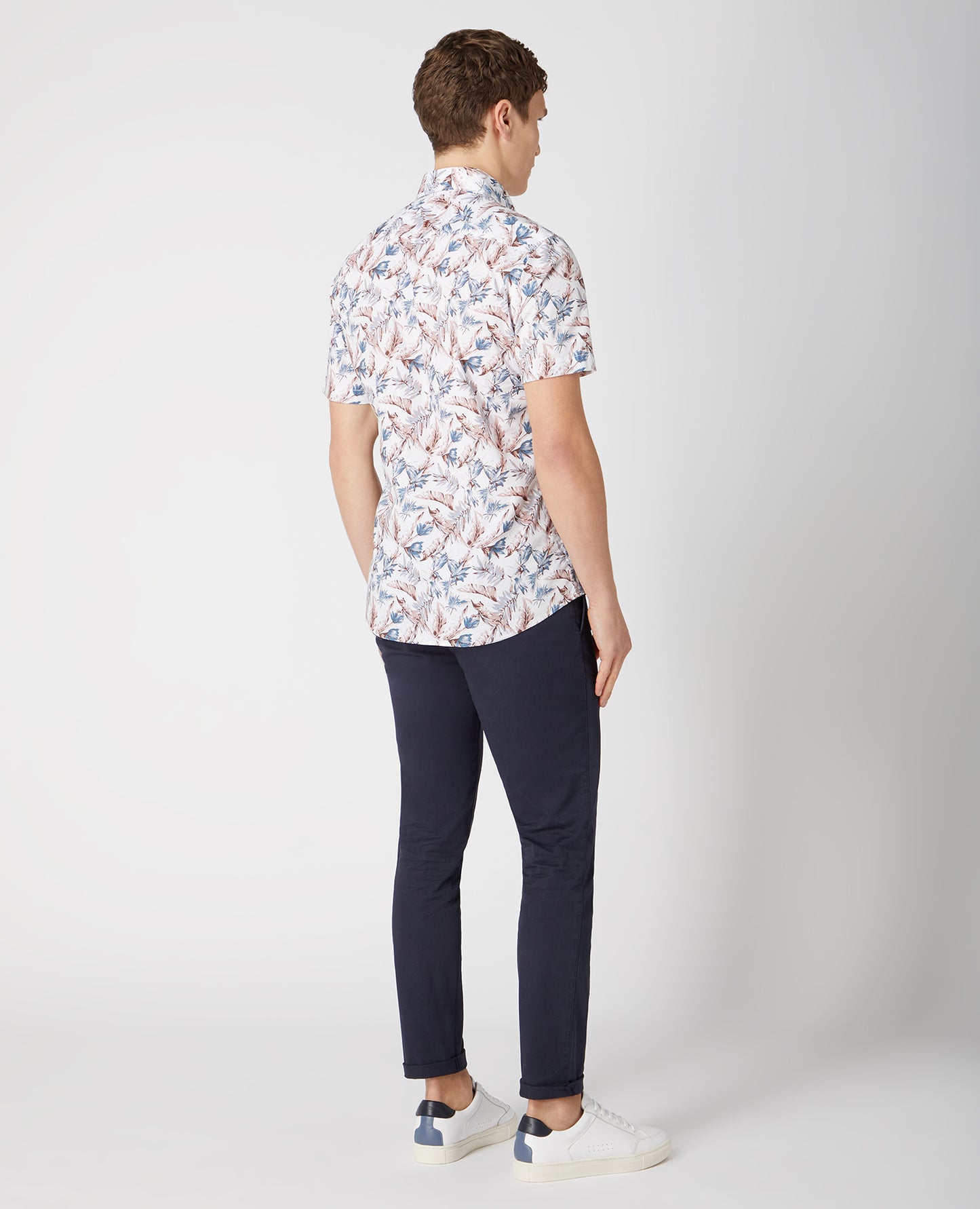 Tapered Fit Print Cotton Stretch Short Sleeve Shirt