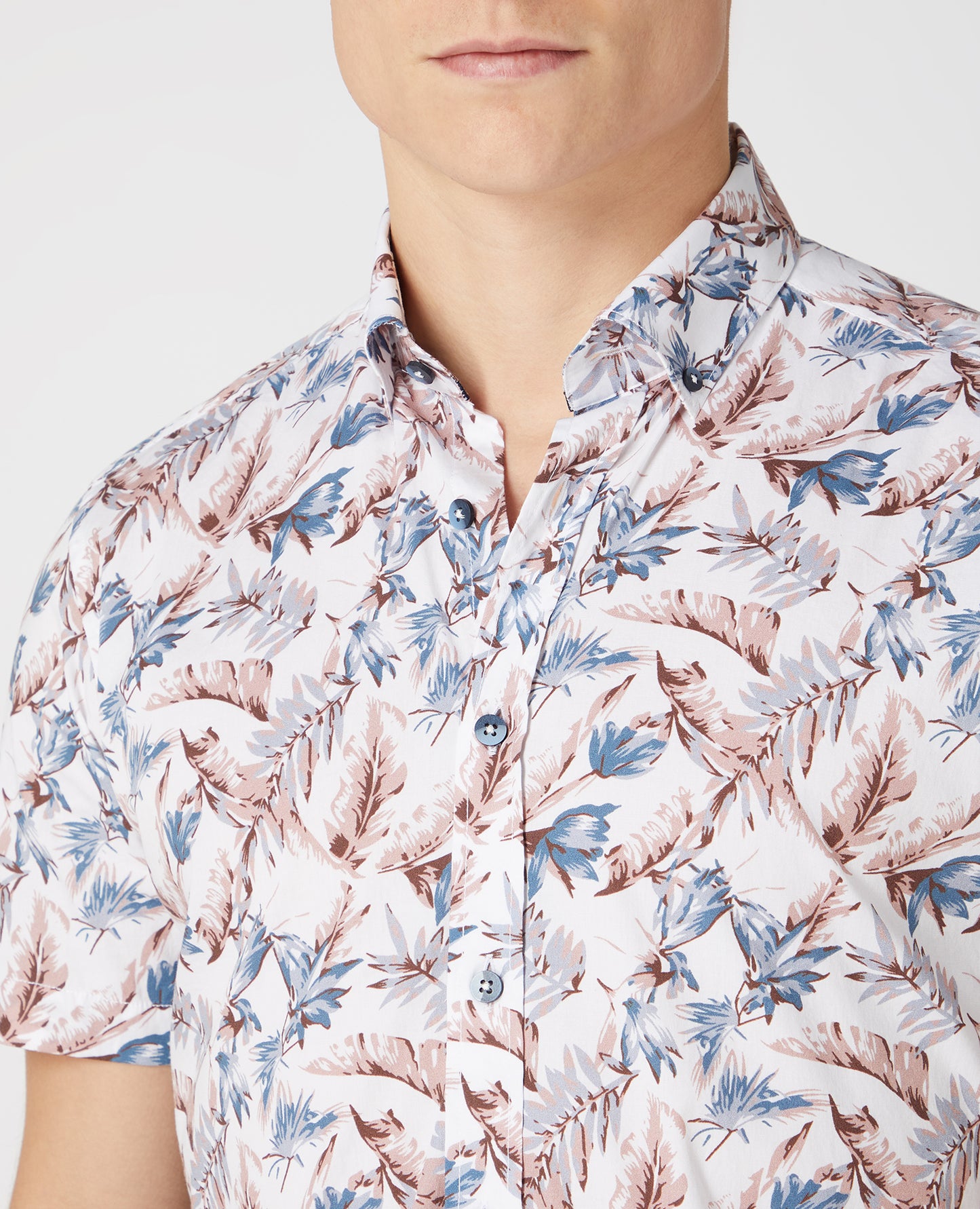 Tapered Fit Print Cotton Stretch Short Sleeve Shirt