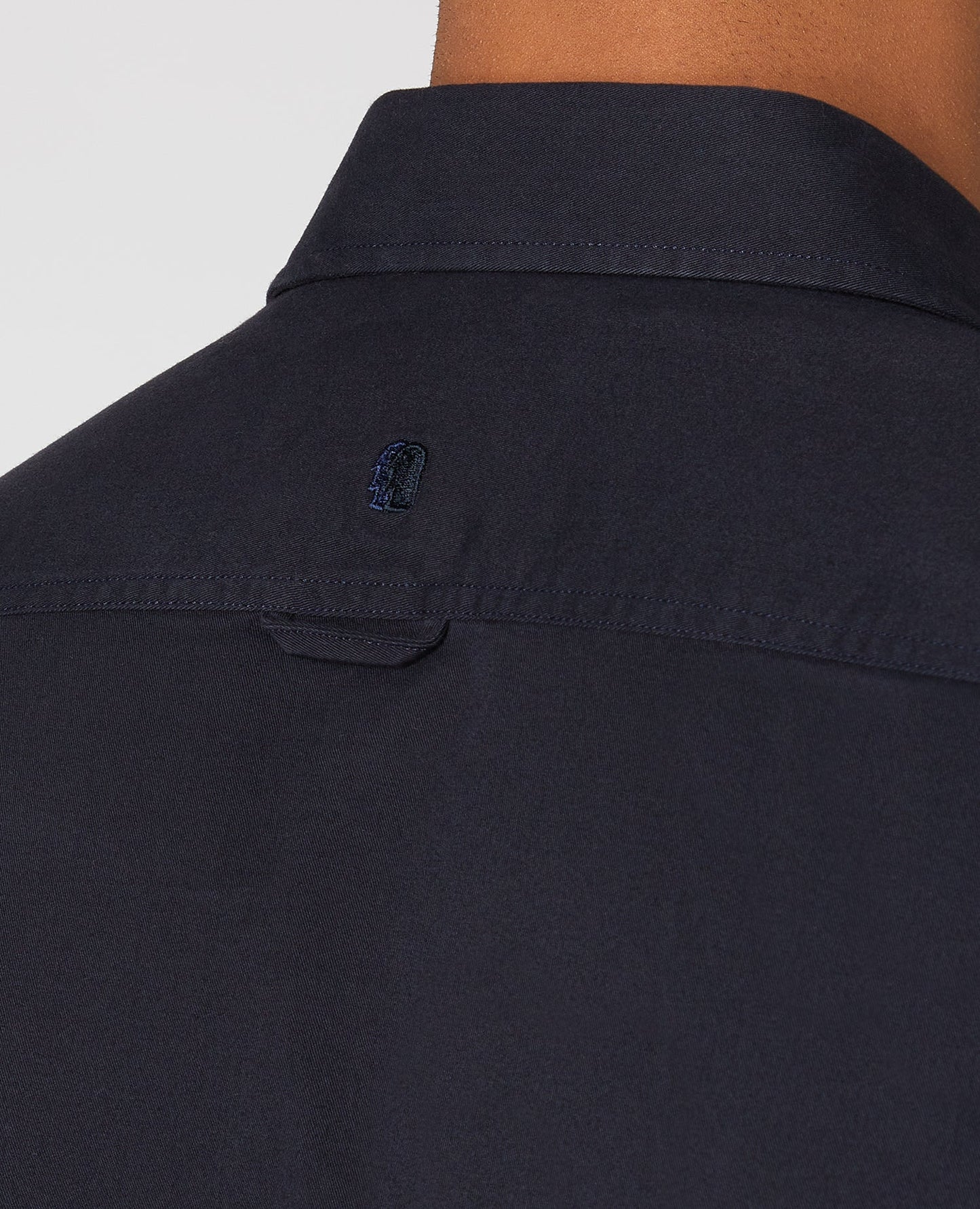 Man wearing a navy Regular Fit Cotton-Stretch Overshirt