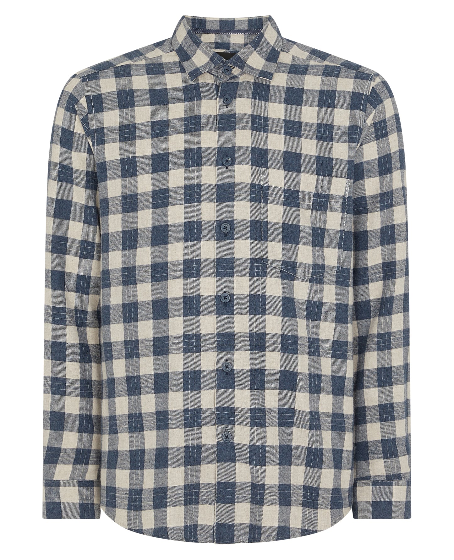 Man wearing a sand Regular Fit Check Cotton Shirt