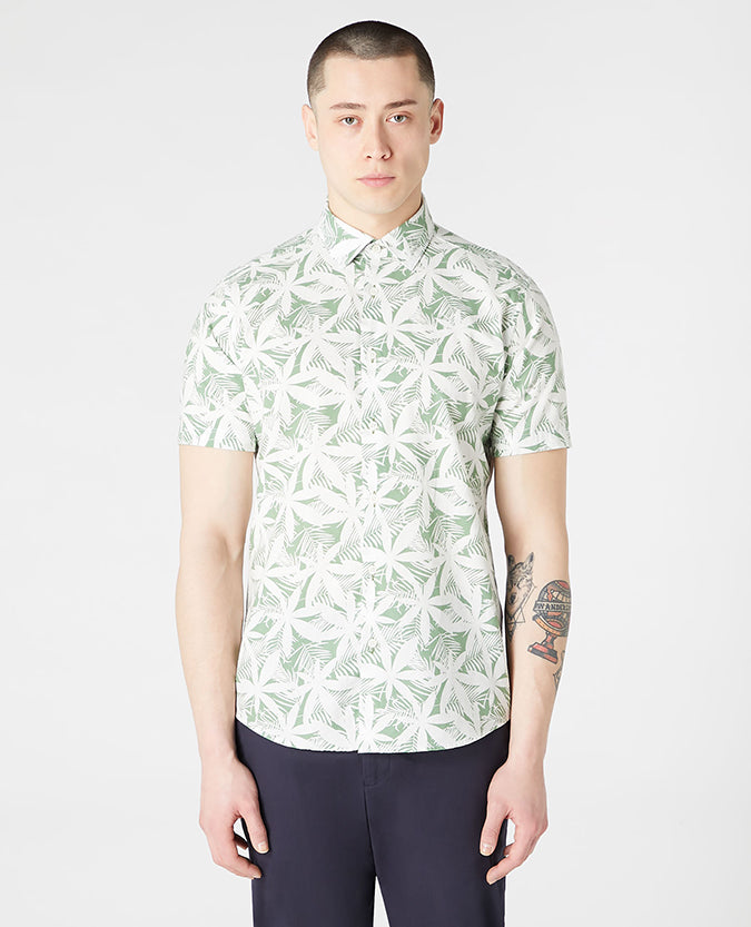 Tapered Fit Print Cotton Short Sleeve Shirt