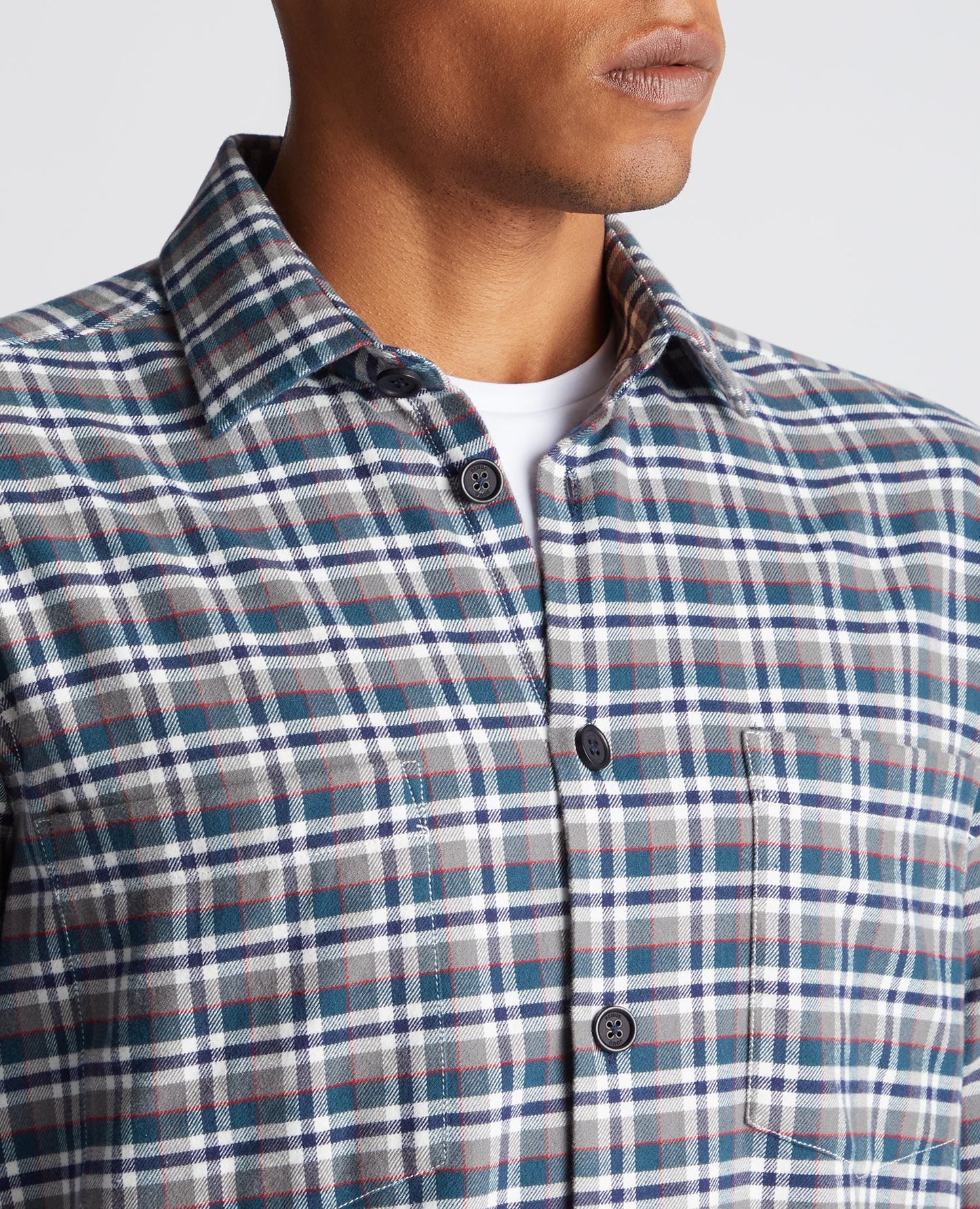 Man wearing a grey Regular Fit Checked Cotton Overshirt