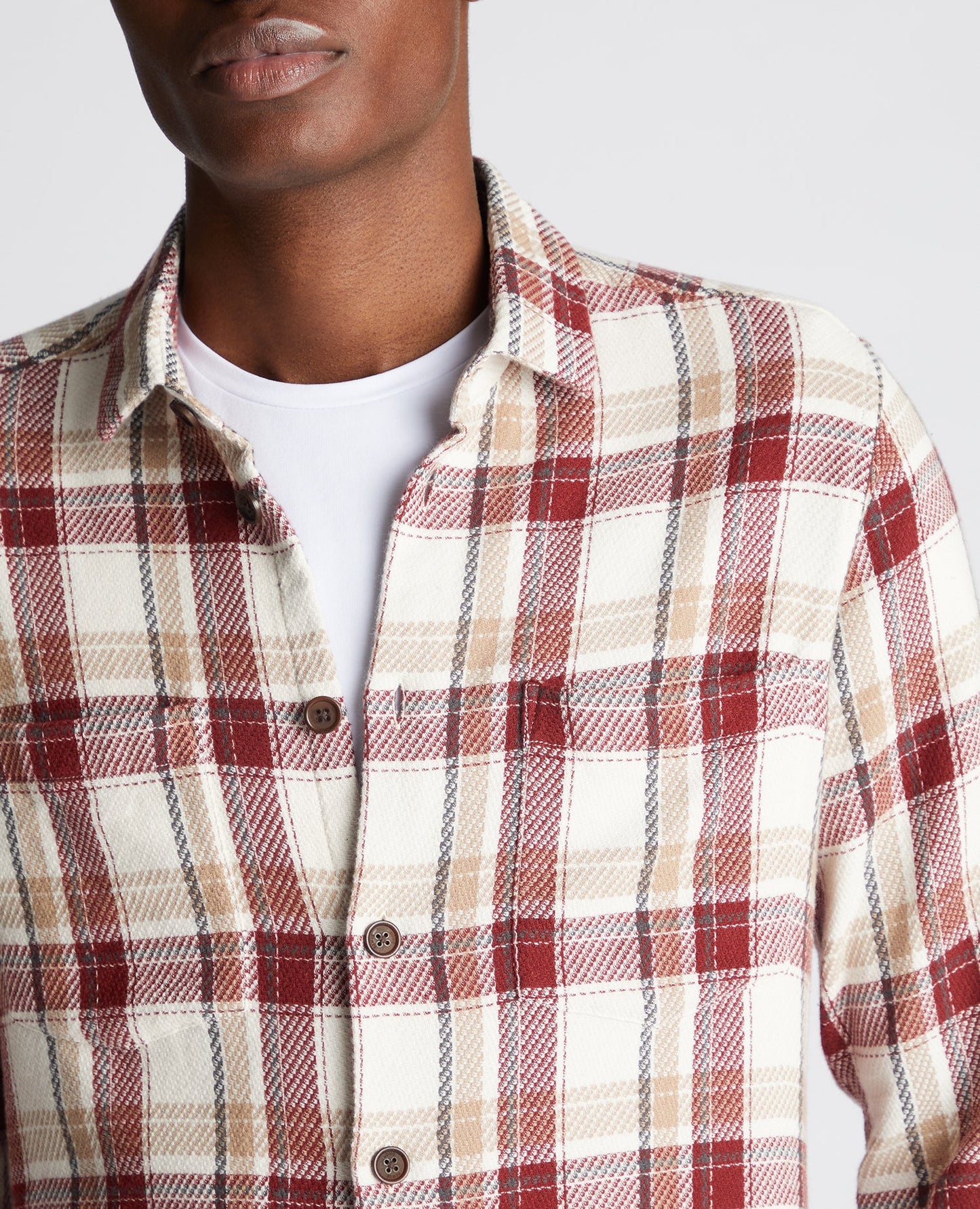 Man wearing a red Regular Fit Checked Cotton Overshirt