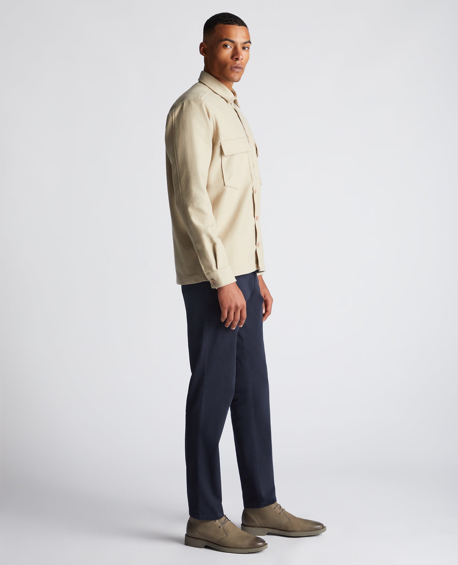 Man wearing a sand Regular Fit Heavyweight Cotton Overshirt