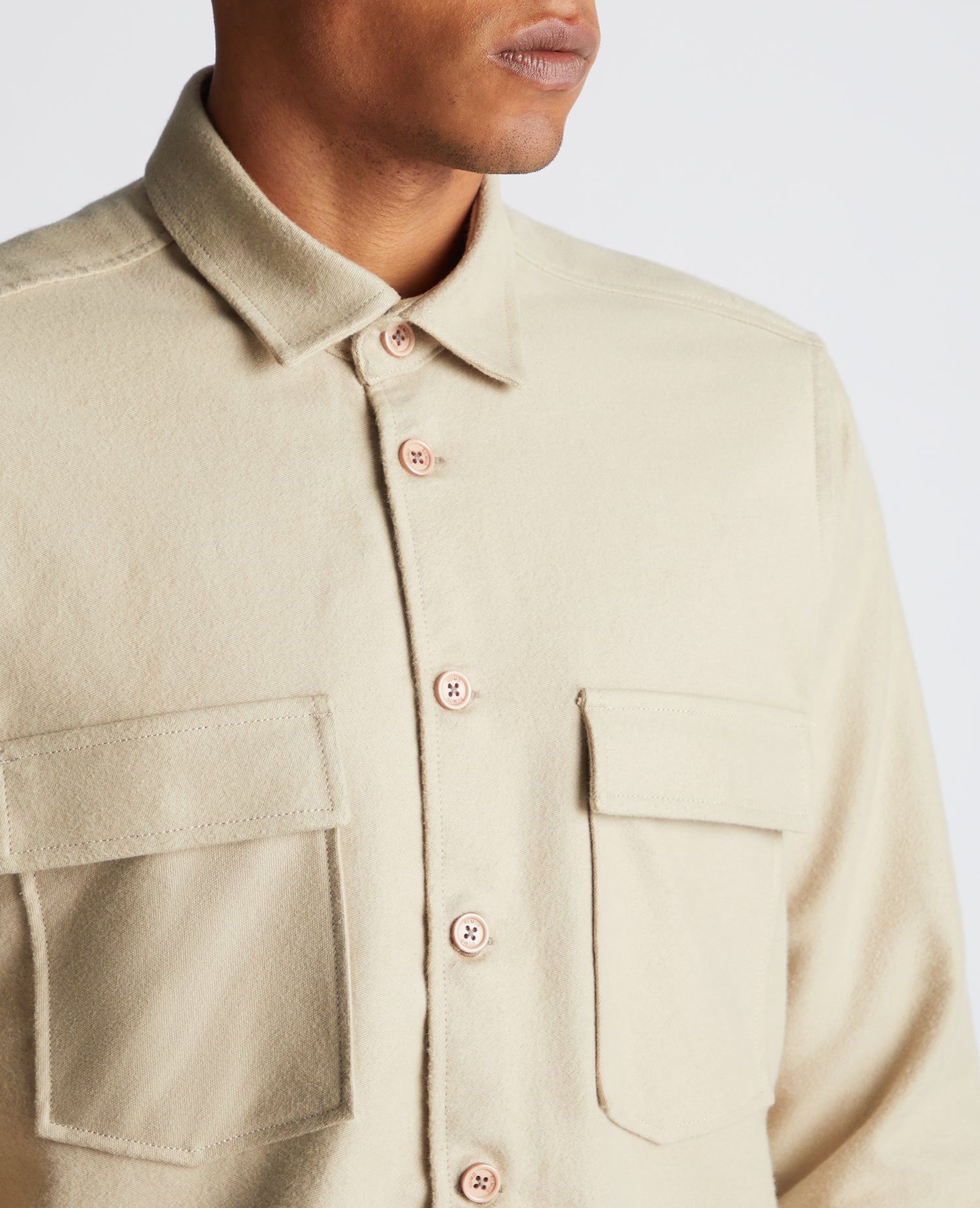 Man wearing a sand Regular Fit Heavyweight Cotton Overshirt
