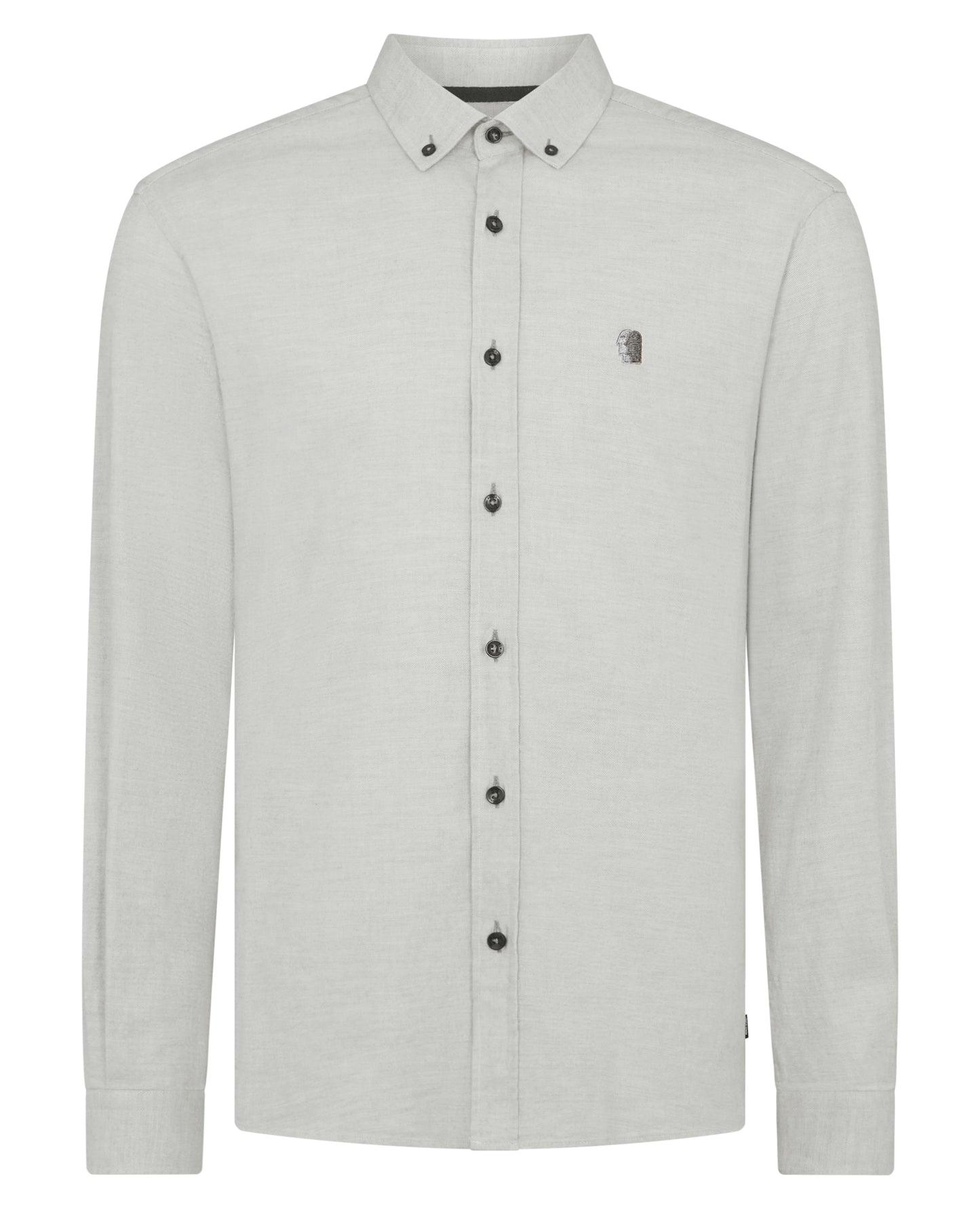 Man wearing a grey Tapered Fit Brushed Cotton Shirt
