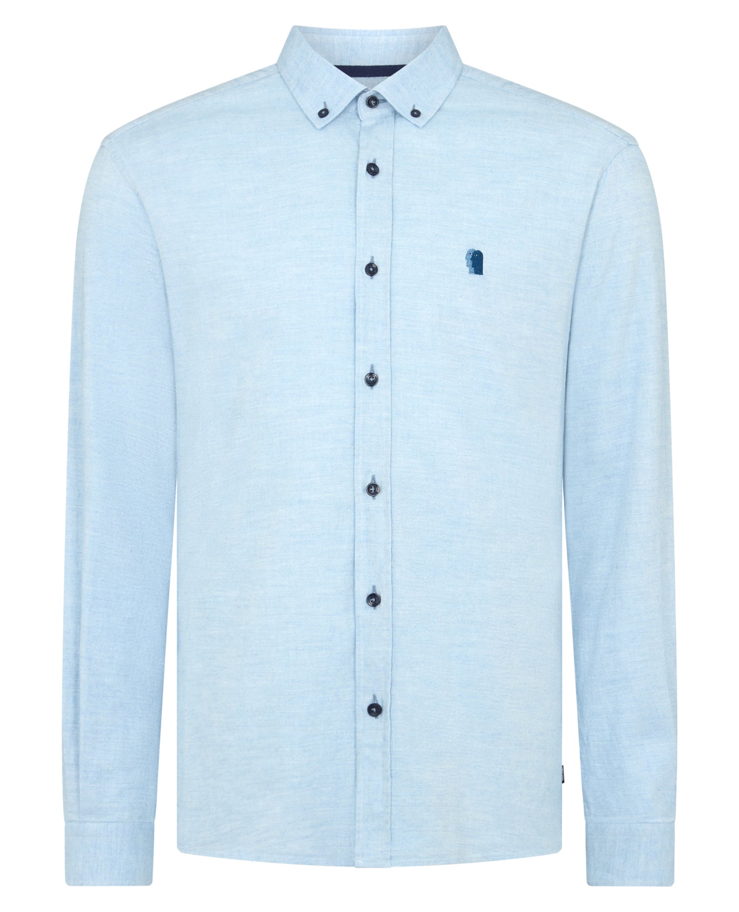 Man wearing a blue Tapered Fit Brushed Cotton Shirt