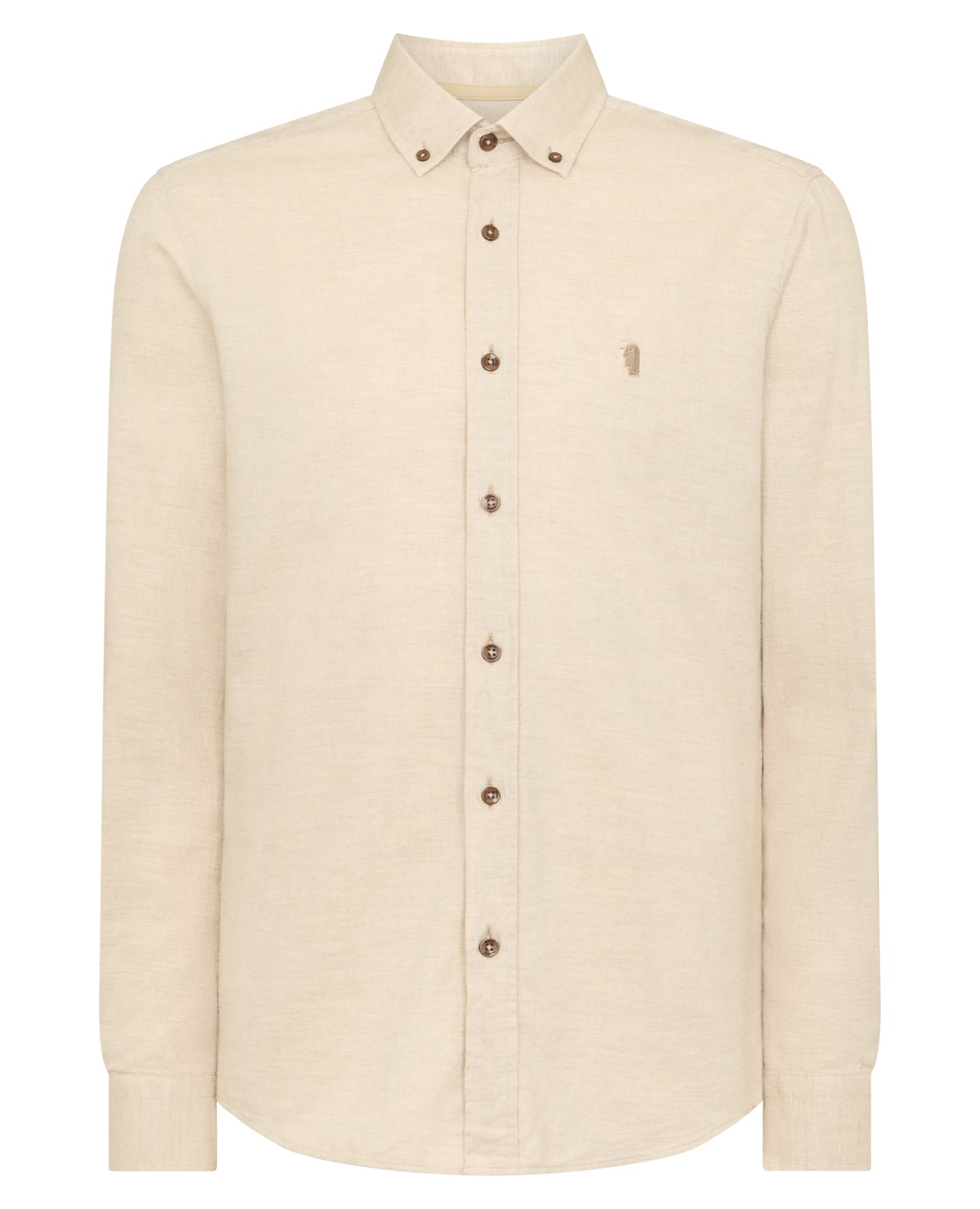 Man wearing a sand Tapered Fit Soft Cotton Shirt