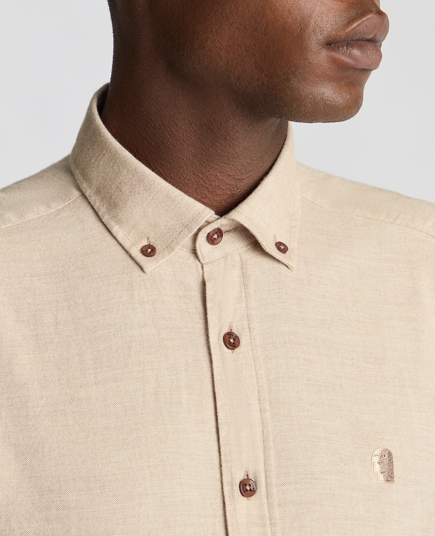 Man wearing a sand Tapered Fit Soft Cotton Shirt