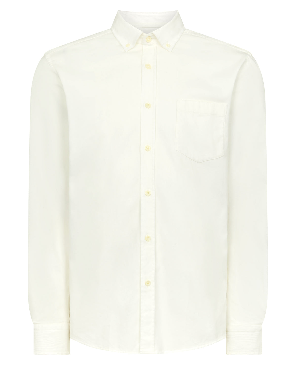 Man wearing a white Tapered Fit Micro Corduroy Shirt