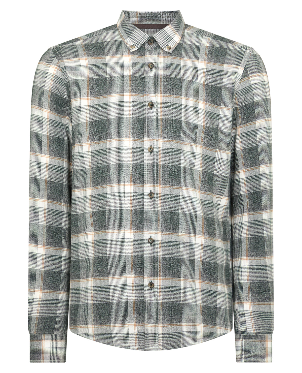 Man wearing a green Slim Fit Checked Brushed Cotton Shirt