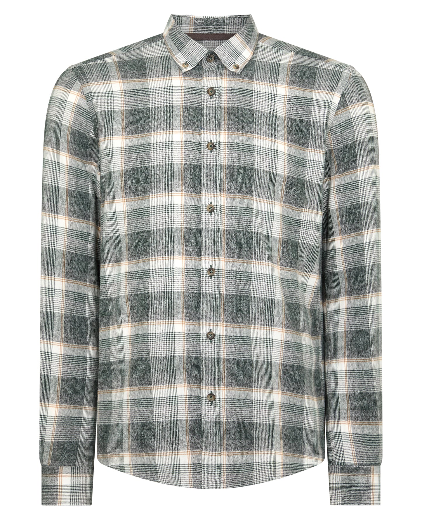 Man wearing a green Slim Fit Checked Brushed Cotton Shirt