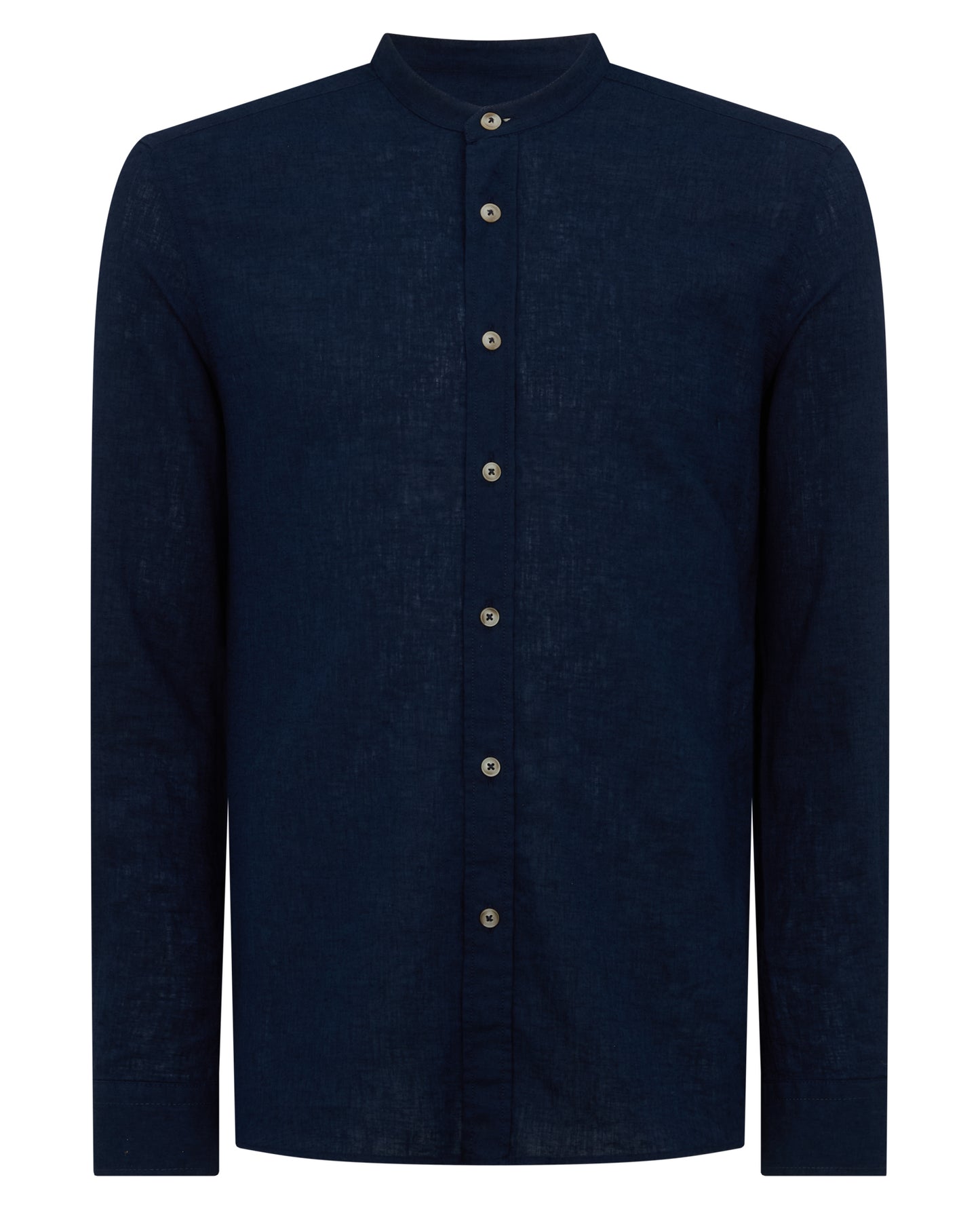 Man wearing a navy Regular Fit Tencel-Blend Shirt