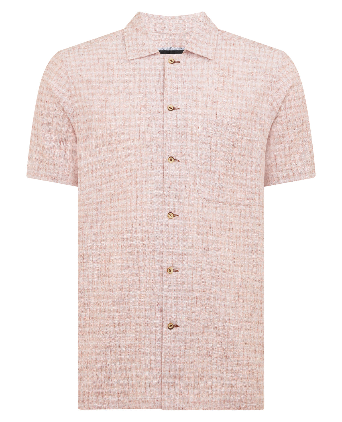 Man wearing a orange Tapered Fit Cotton-Linen Short Sleeve Shirt