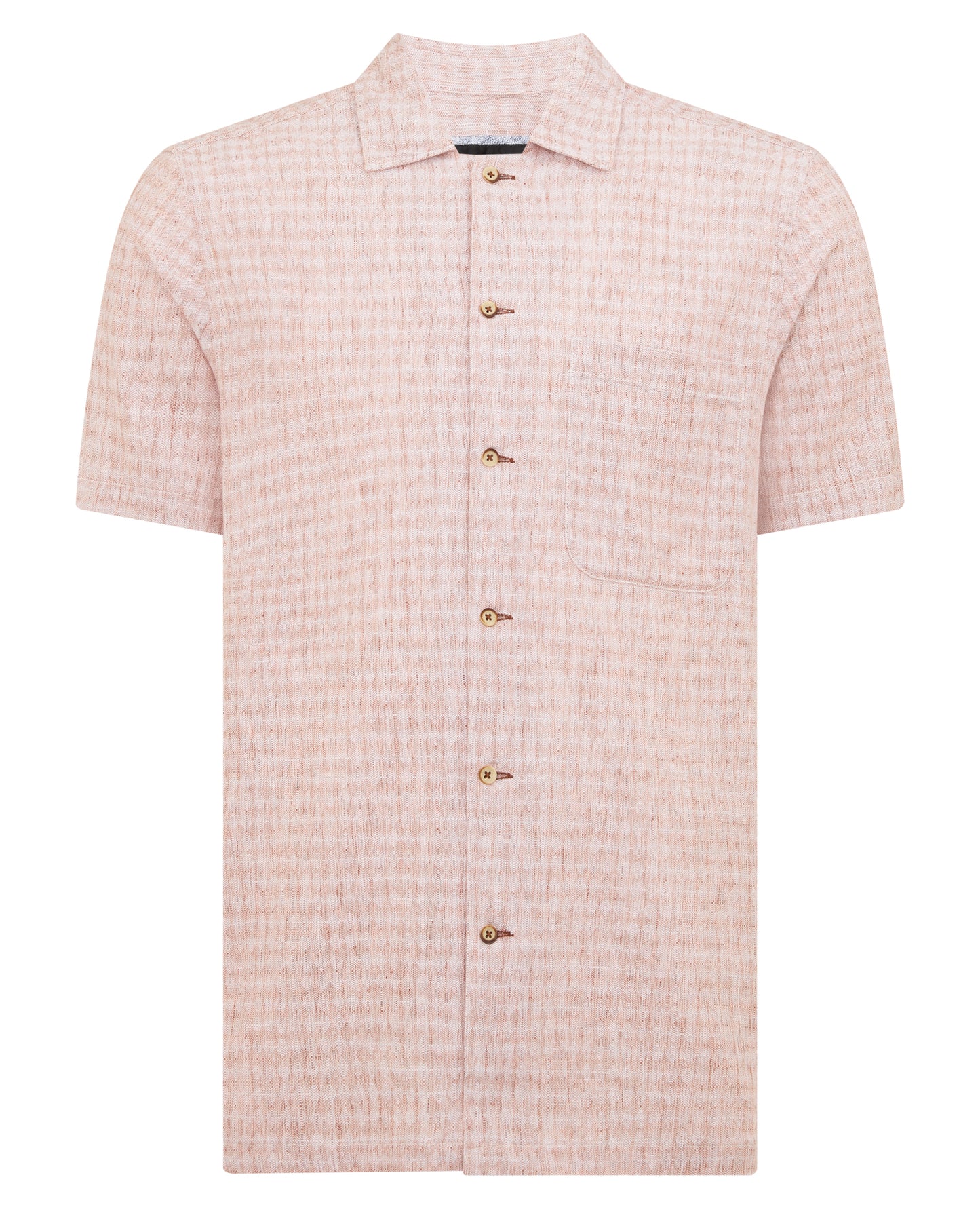 Man wearing a orange Tapered Fit Cotton-Linen Short Sleeve Shirt