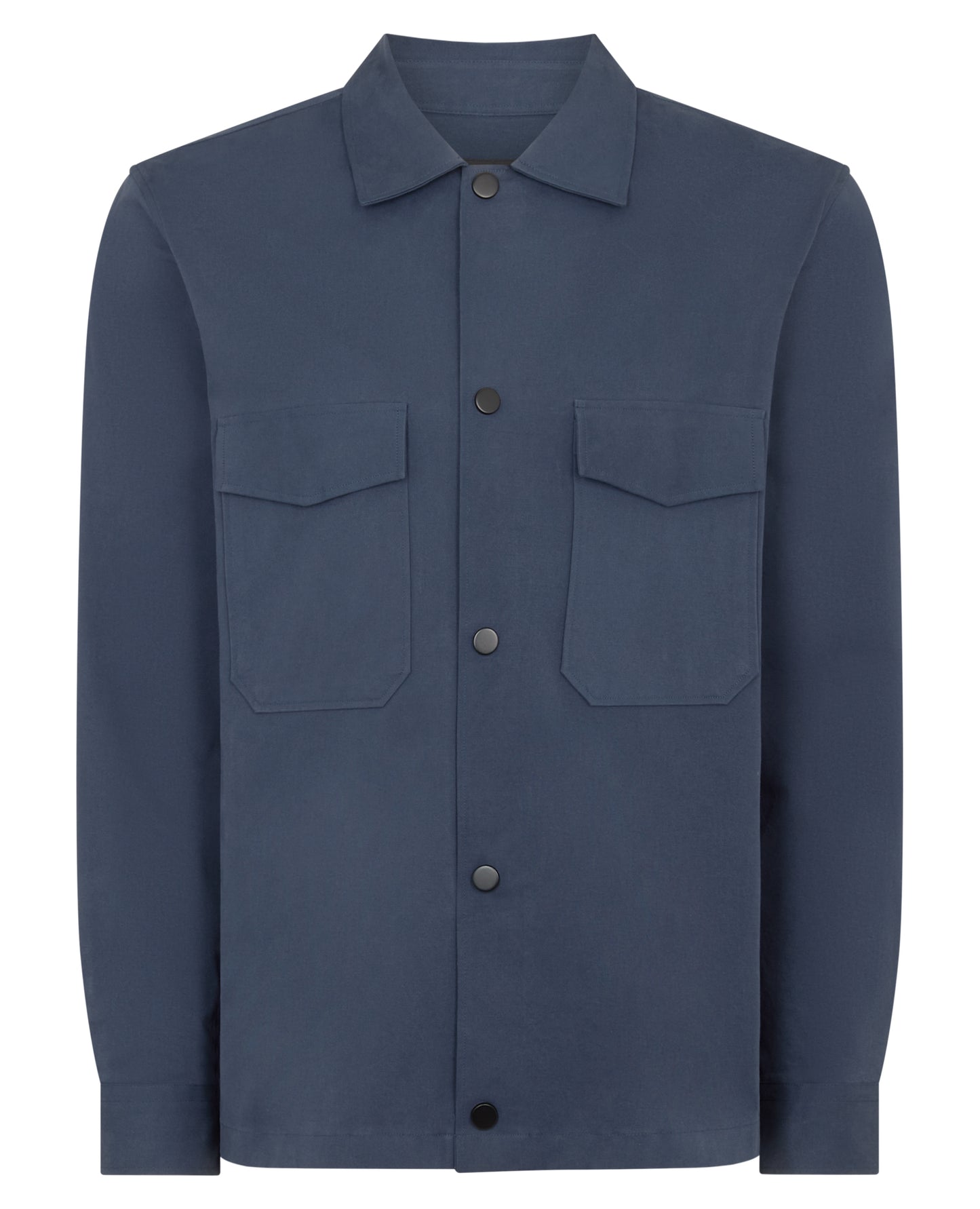 Man wearing a navy Regular Fit Cotton Stretch Overshirt