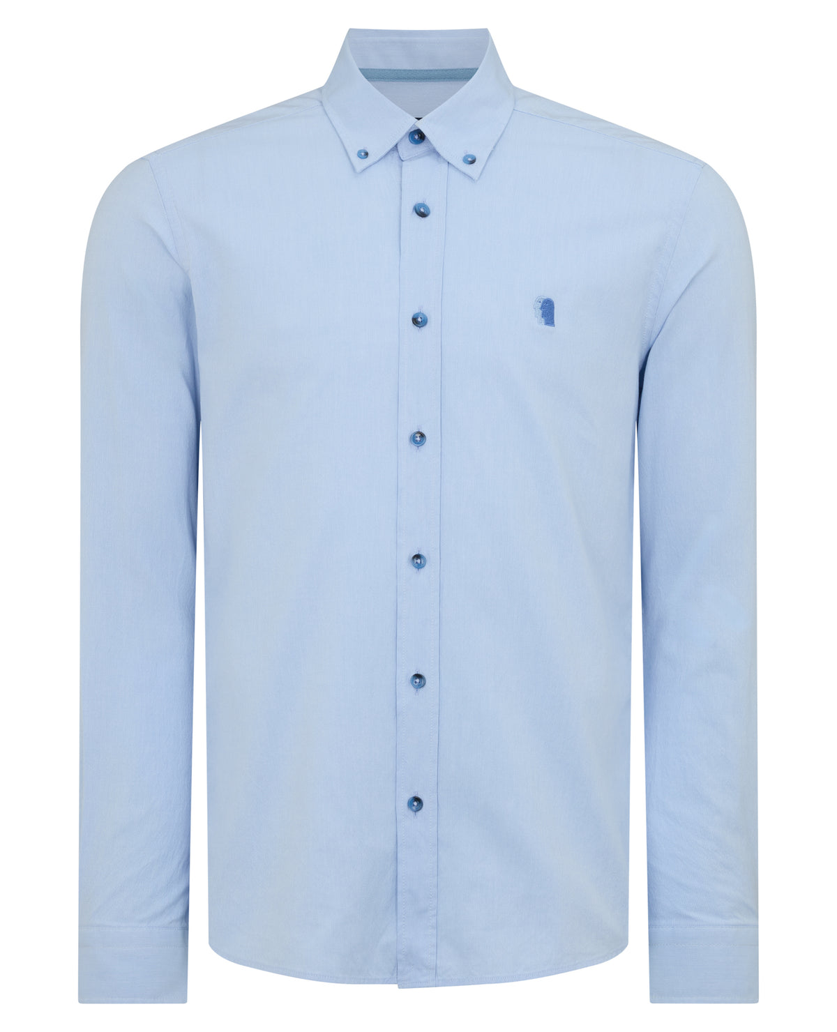 Man wearing a blue Slim Fit Cotton Oxford Shirt