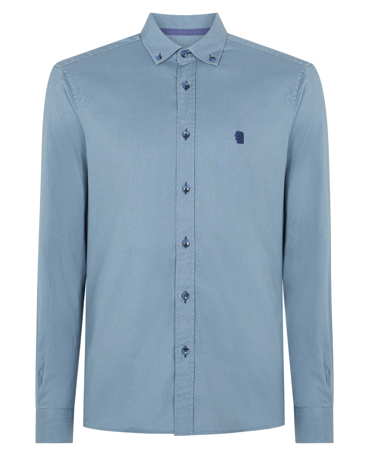 Man wearing a blue casual shirt