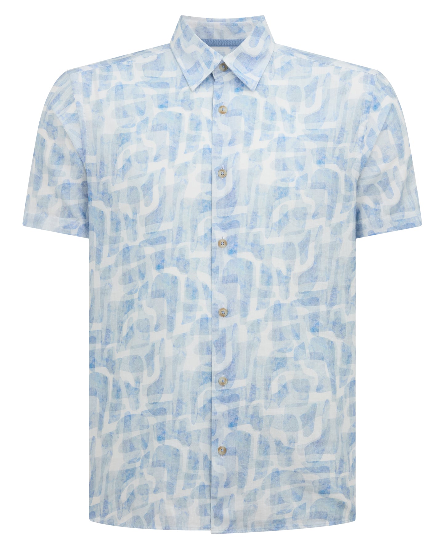 Man wearing a blue Slim Fit Printed Short-Sleeve Shirt