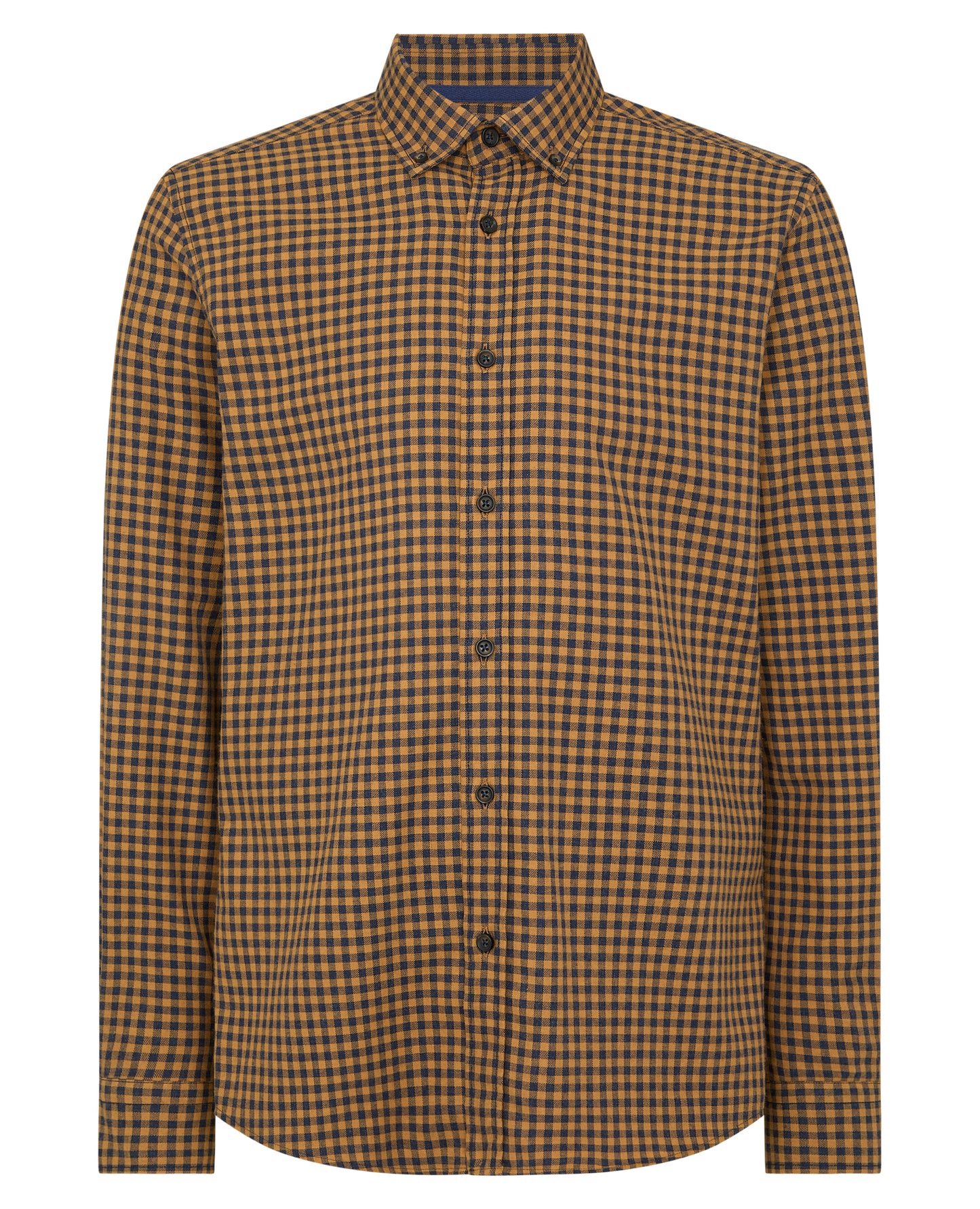 Man wearing a orange Tapered Fit Cotton-Blend Print Shirt