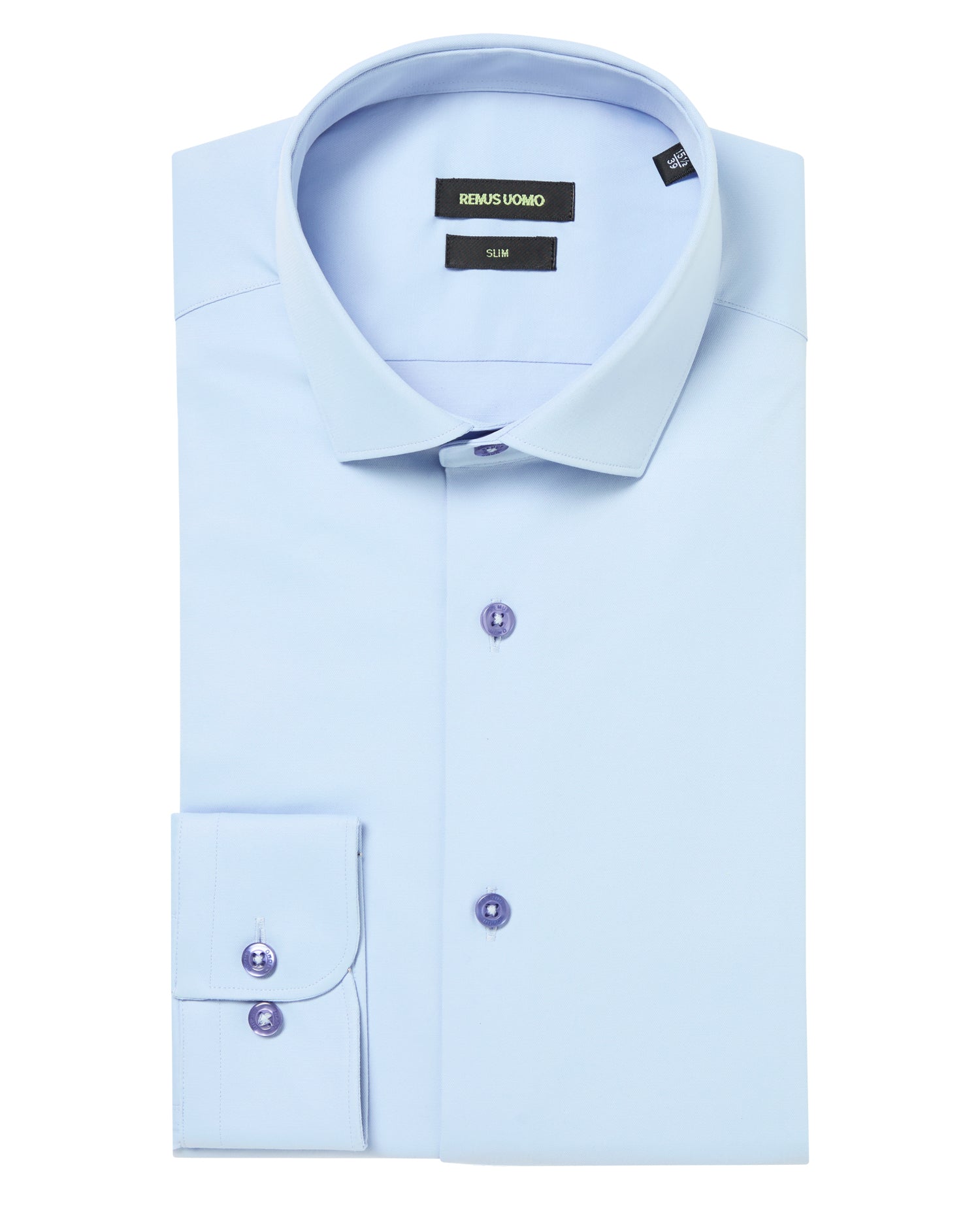 Man wearing a blue Slim Fit Cotton Stretch Shirt