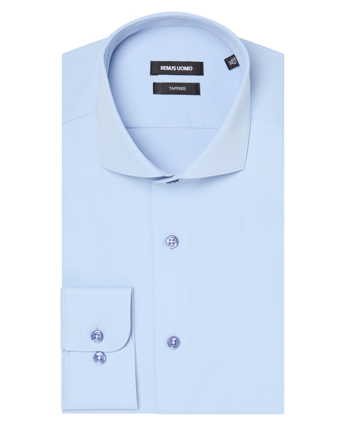 Man wearing a blue Tapered Fit Cotton Stretch Shirt