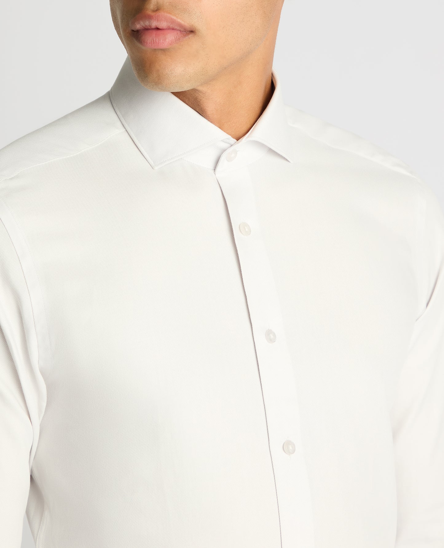 Man wearing a grey Slim Fit Cotton Twill Shirt