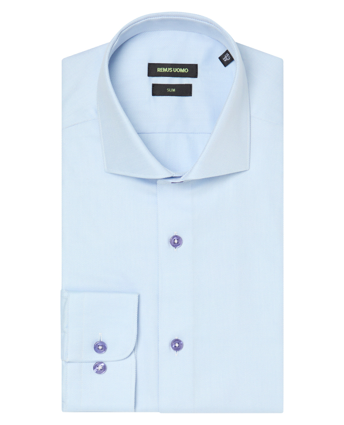 Man wearing a blue Slim Fit Cotton Twill Shirt