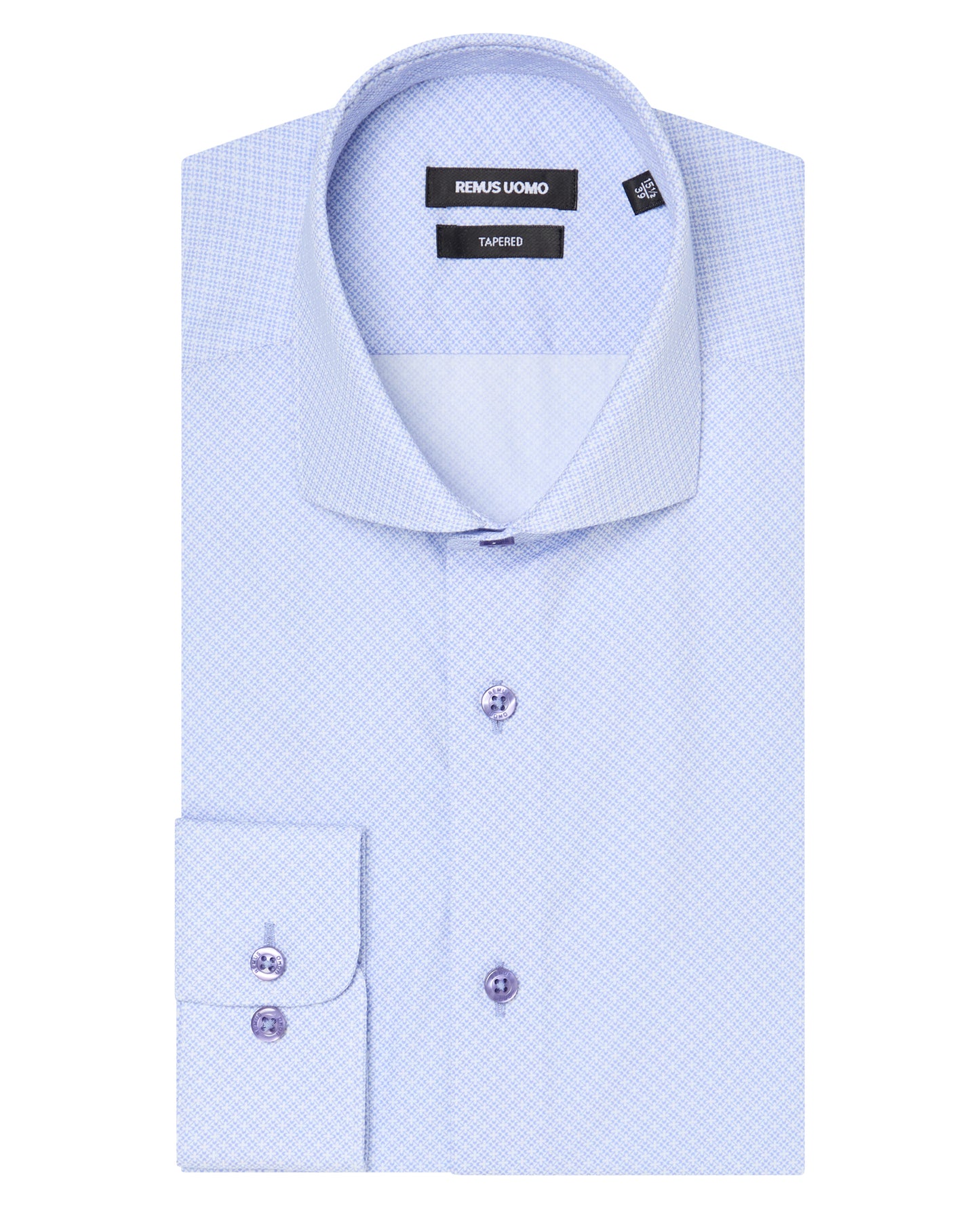 Man wearing a blue Tapered Fit Cotton Printed Shirt