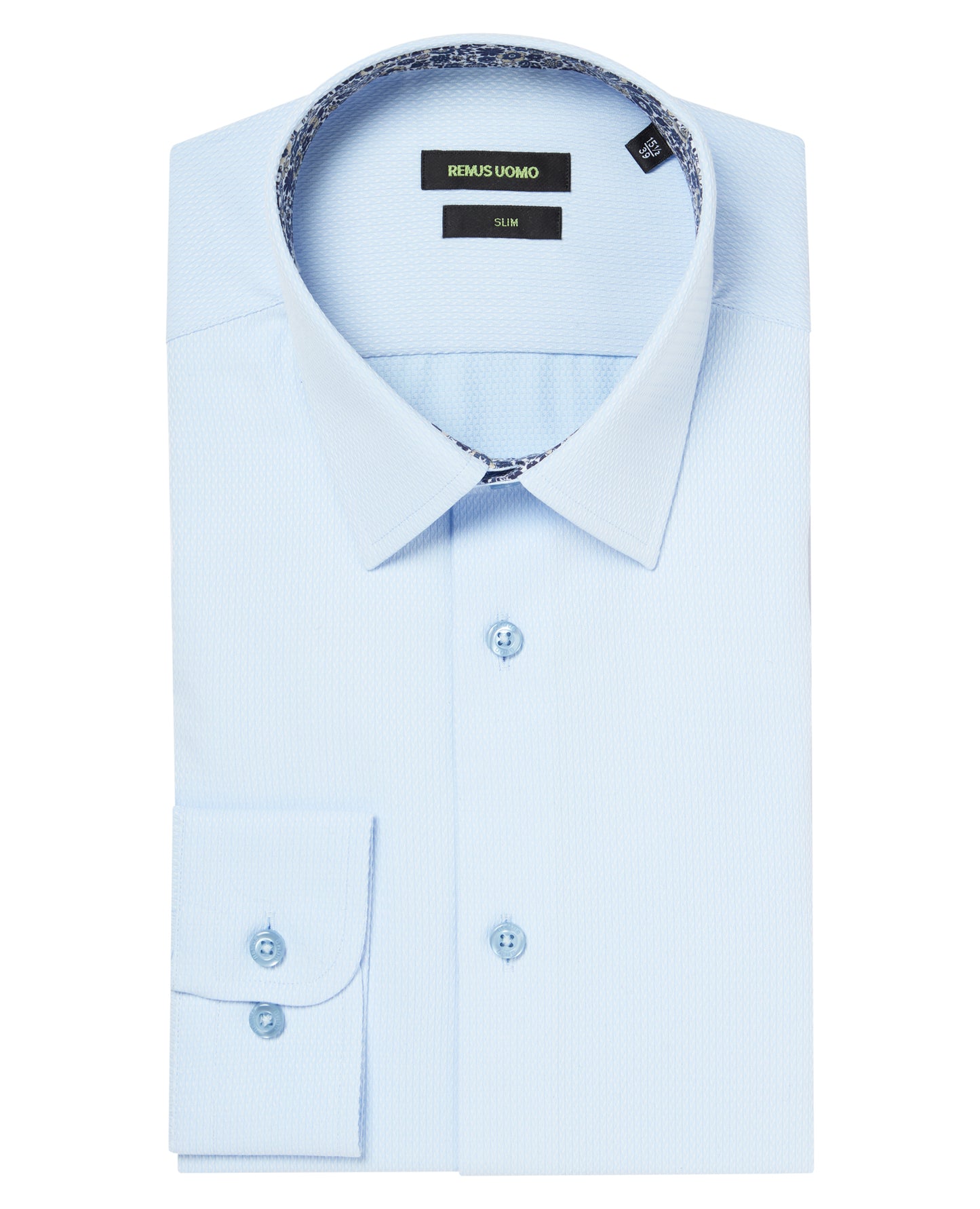 Man wearing a blue Slim Fit Cotton-Blend Shirt