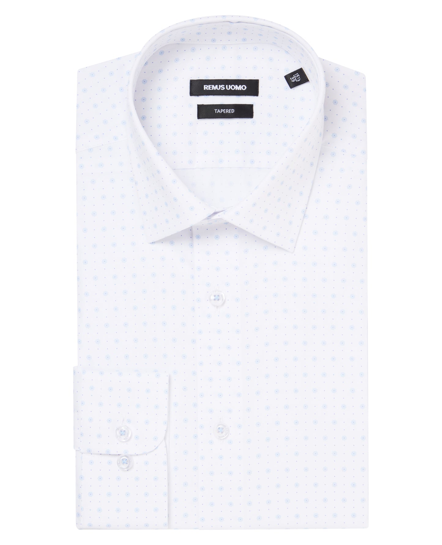 Man wearing a blue Tapered Fit Cotton Stretch Shirt