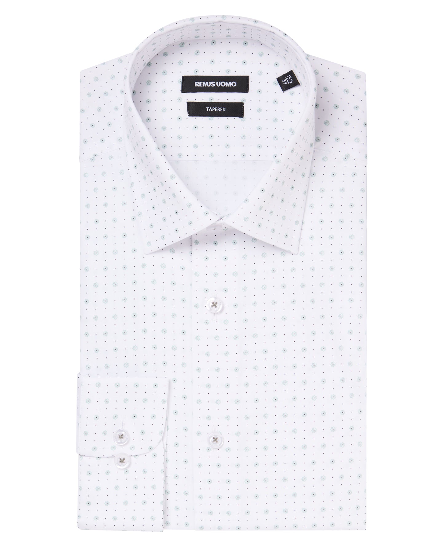Man wearing a green Tapered Fit Cotton Stretch Shirt