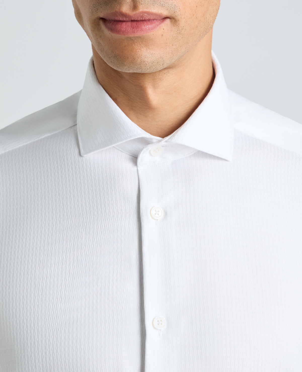 White Slim Fit Patterned Cotton Shirt