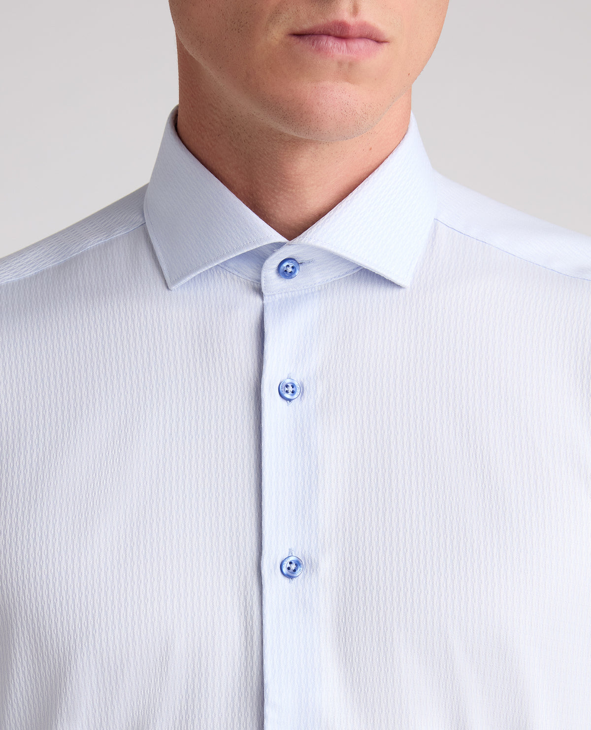 Light Blue Slim Fit Patterned Cotton Shirt