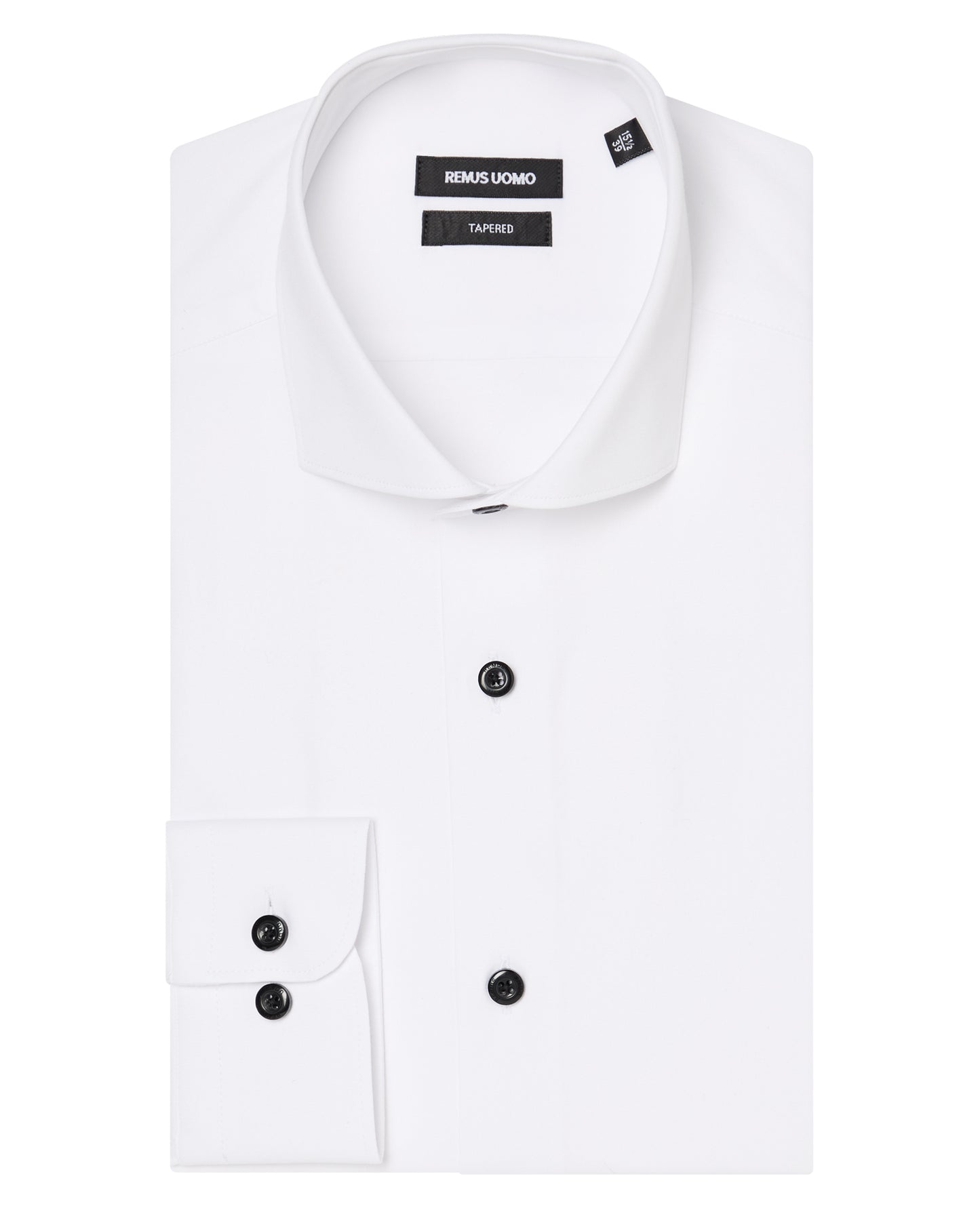 Man wearing a white Tapered Fit Cotton-Blend Stretch Shirt