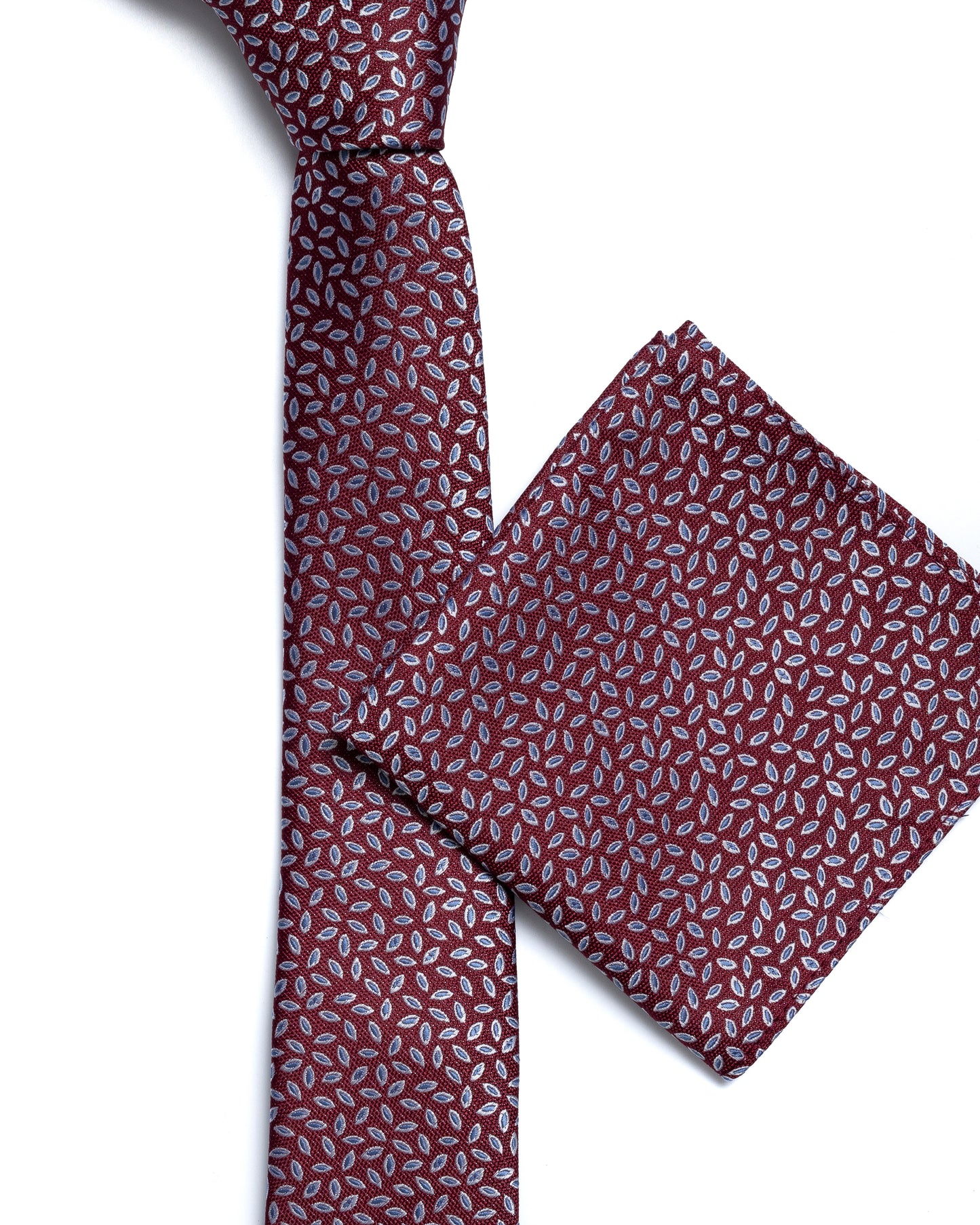 Dark Red Leaf Print Floral Tie