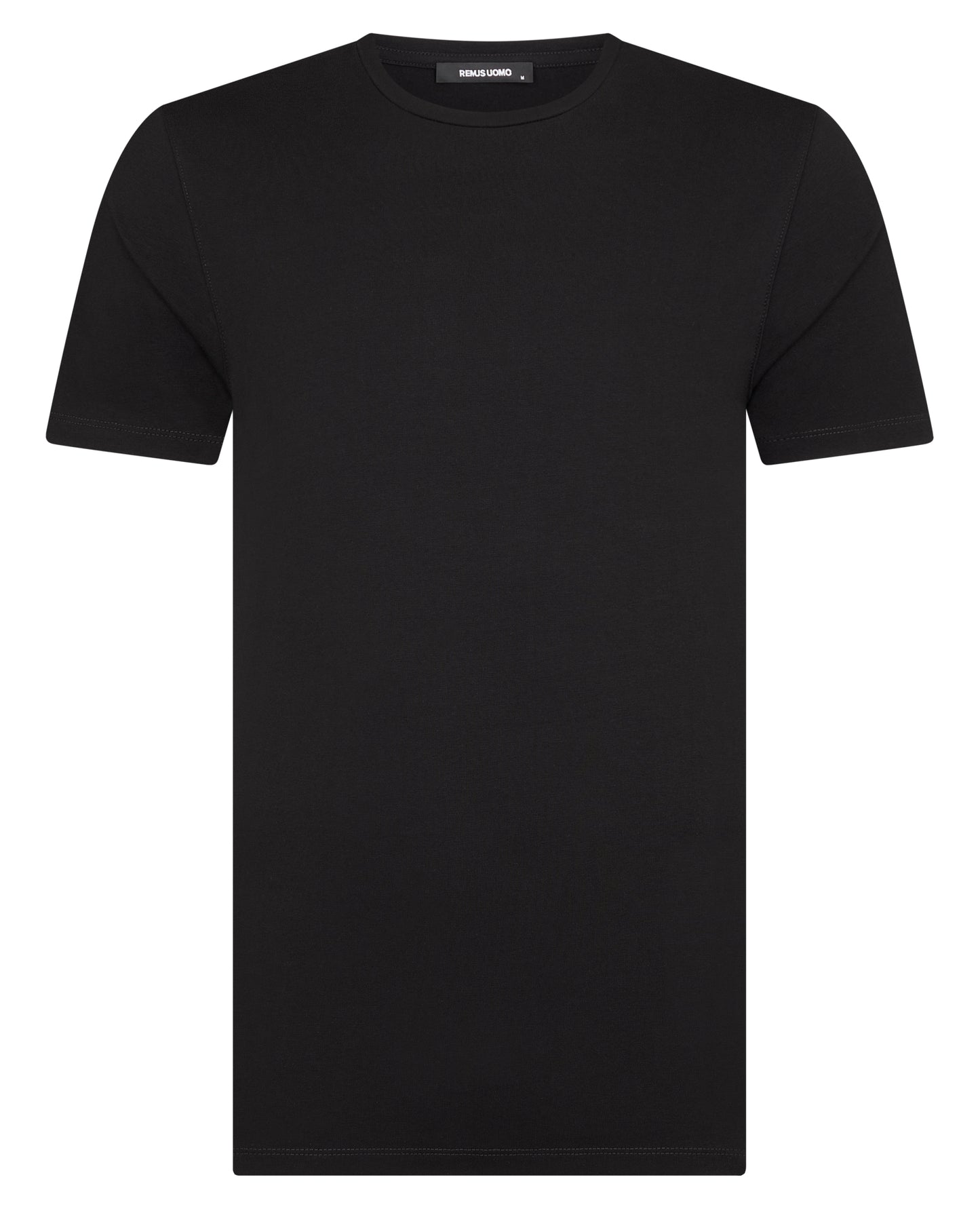 Man wearing a black Tapered Fit Cotton-Stretch T-Shirt