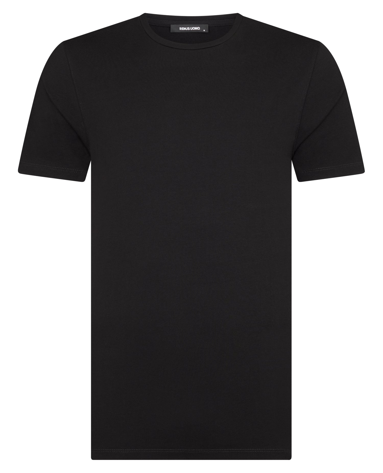 Man wearing a black Tapered Fit Cotton-Stretch T-Shirt