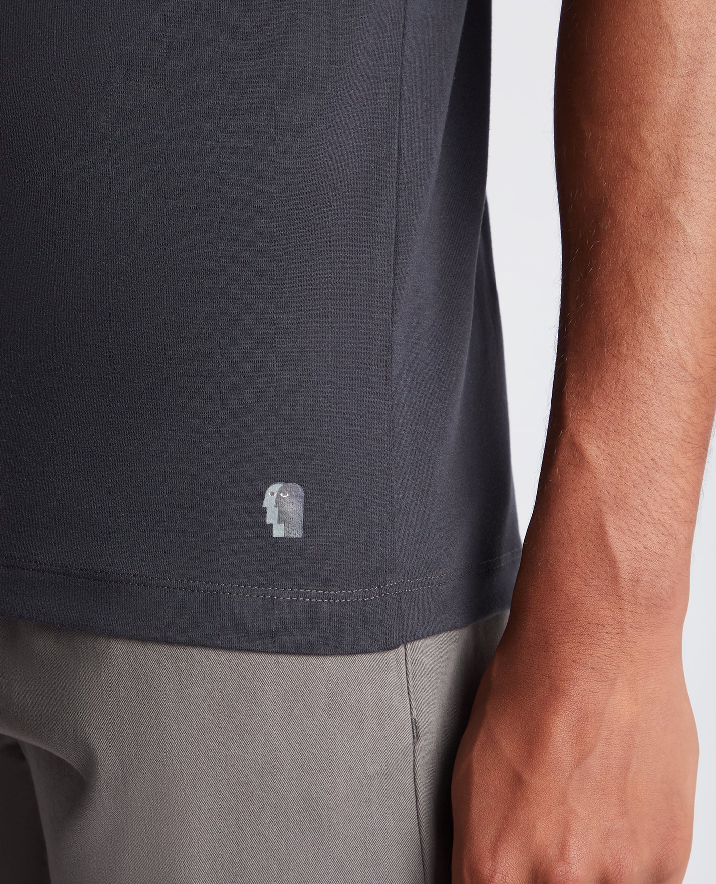 Man wearing a grey Tapered Fit Cotton-Stretch T-Shirt