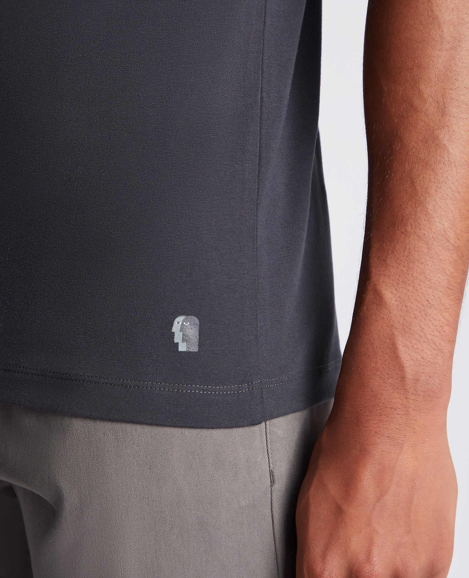 Man wearing a grey Tapered Fit Cotton-Stretch T-Shirt