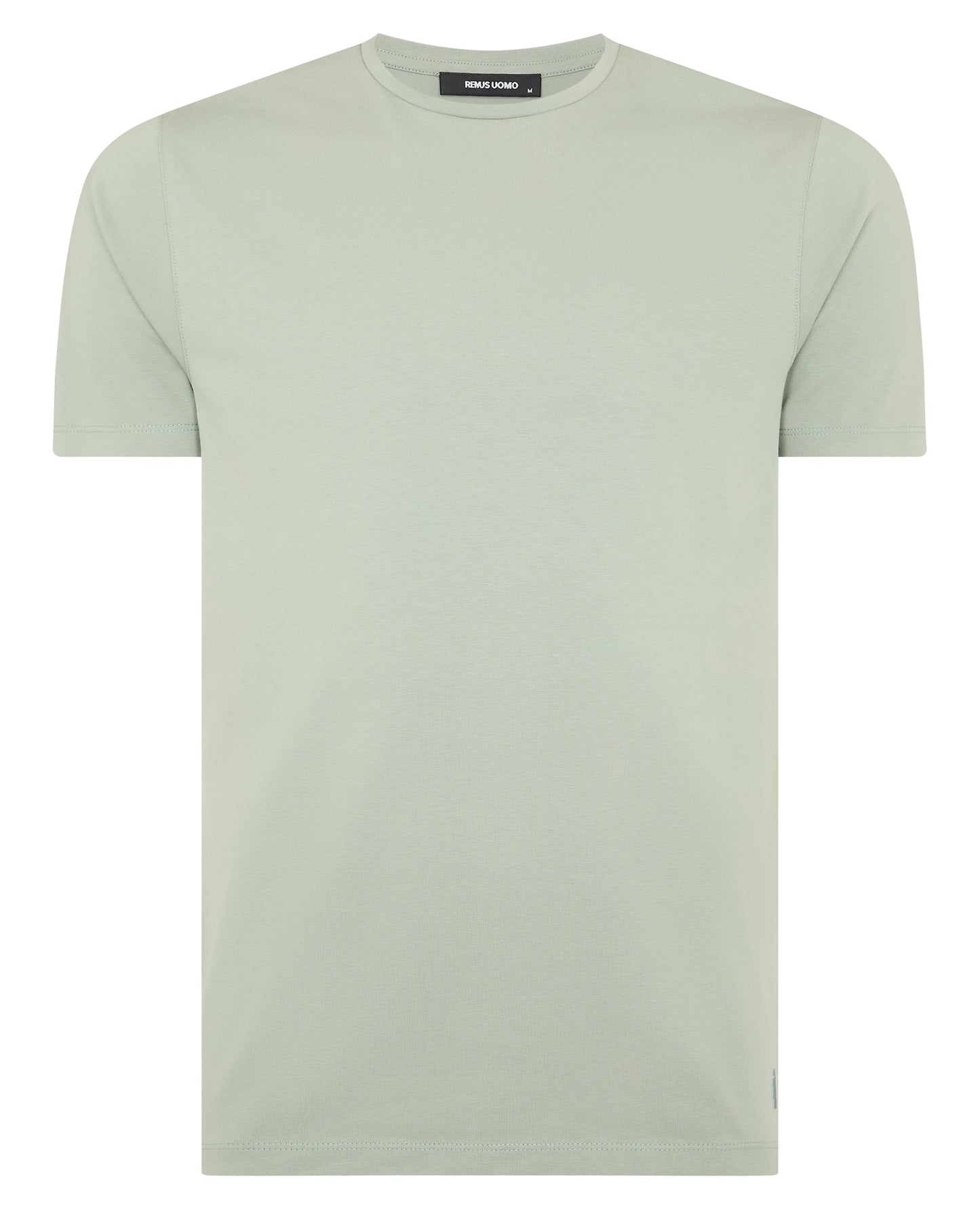 Man wearing a green Tapered Fit Cotton-Stretch T-Shirt